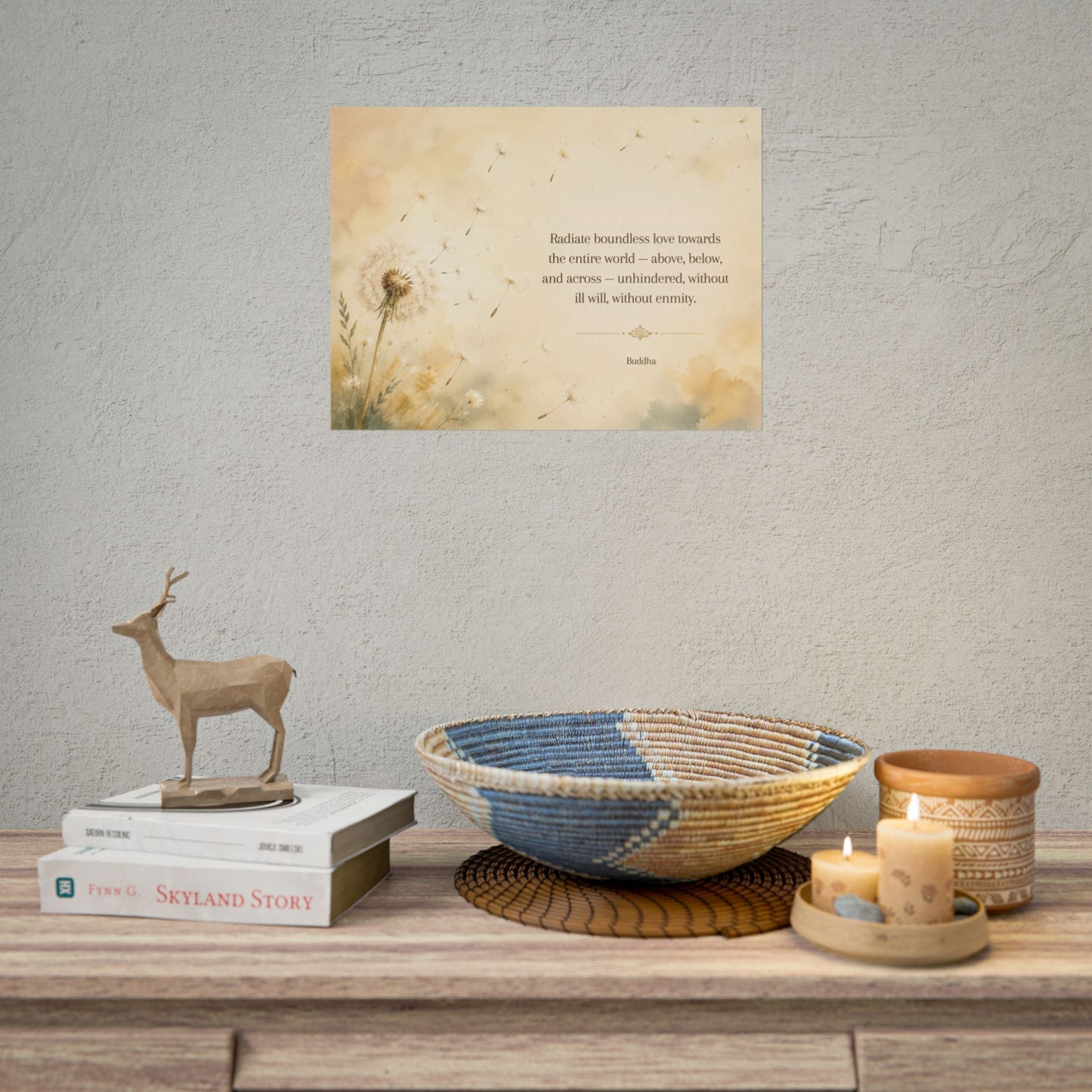 Inspirational Dandelion Poster — "Radiate boundless love" Buddhist Quote Rolled Art Print