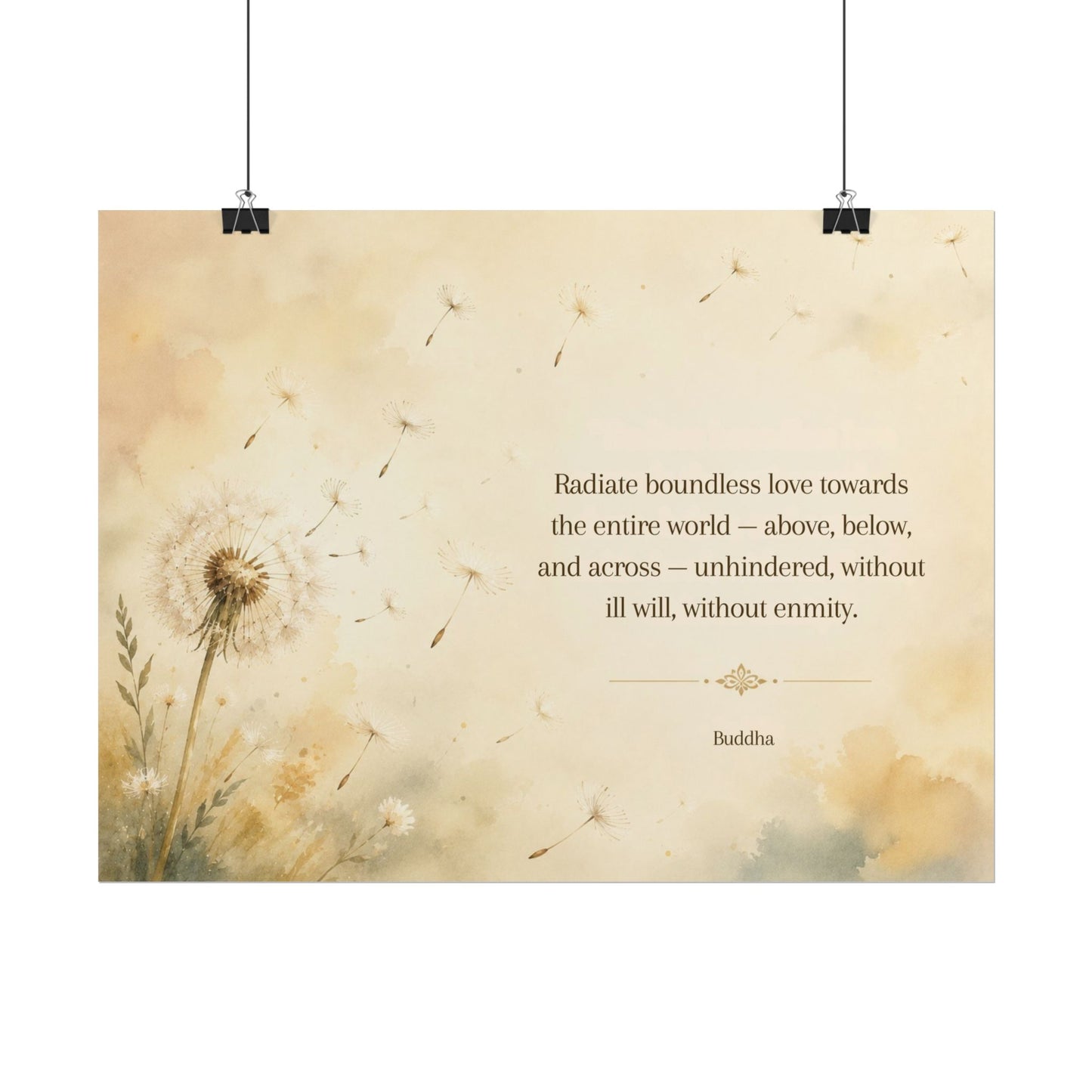 Inspirational Dandelion Poster — "Radiate boundless love" Buddhist Quote Rolled Art Print