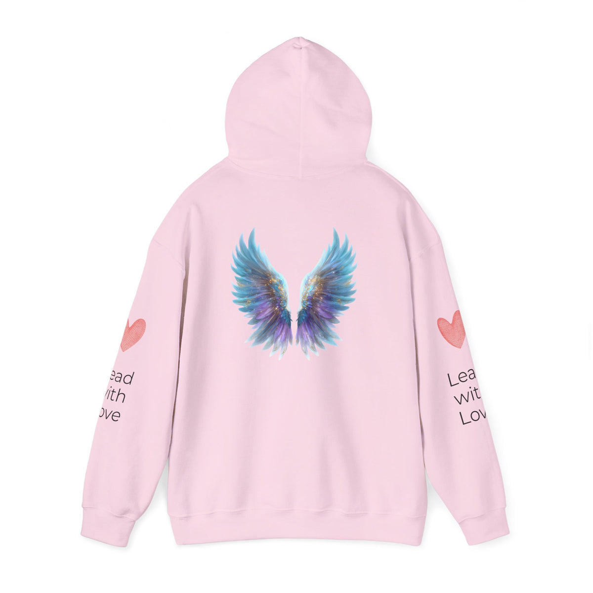 Angel Wings Hoodie — Angel Wing Graphic Hooded Sweatshirt with 'Lead with Love' Sleeves