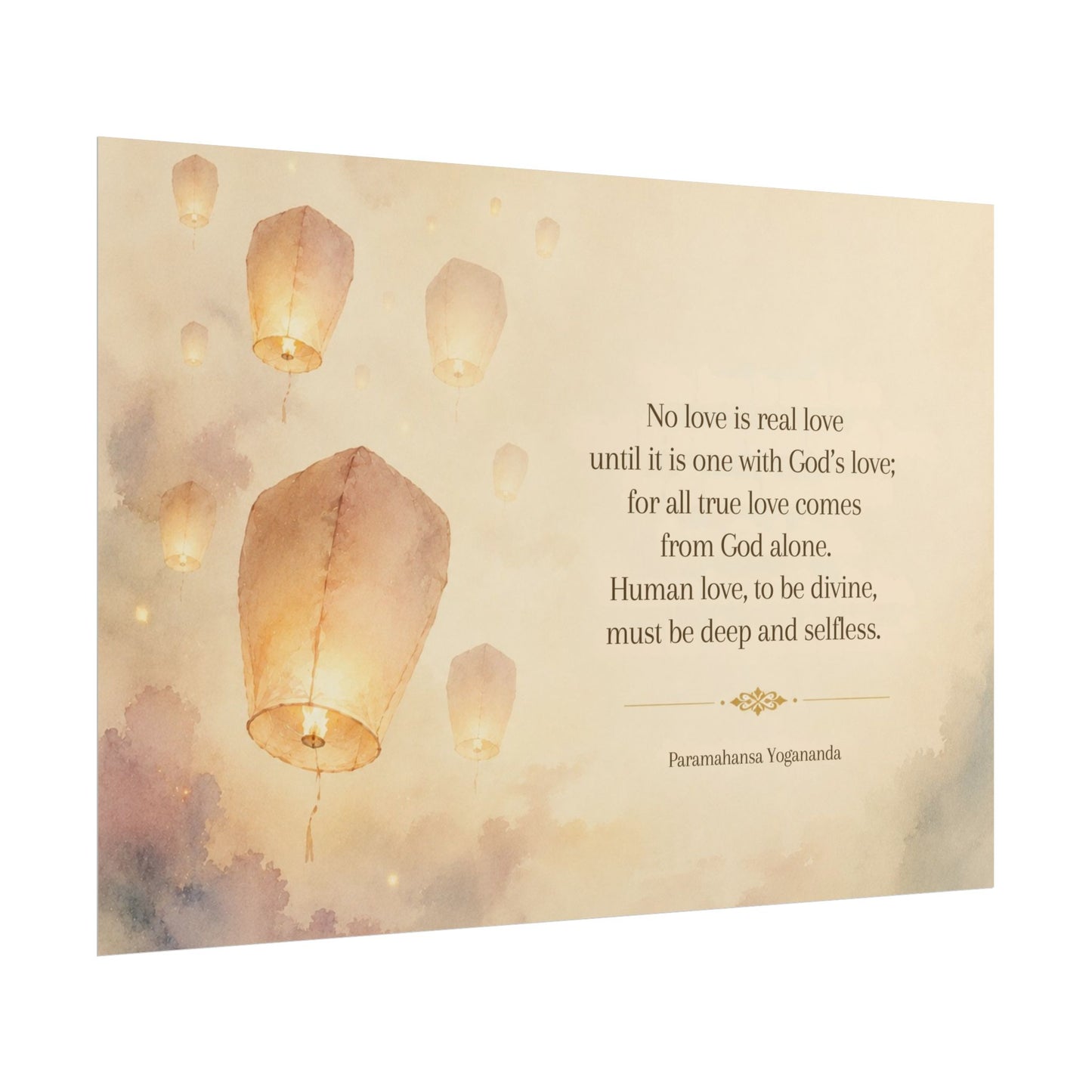Rolled Poster — Inspirational Lantern Quote: "No love is real love until it is one with God’s love"