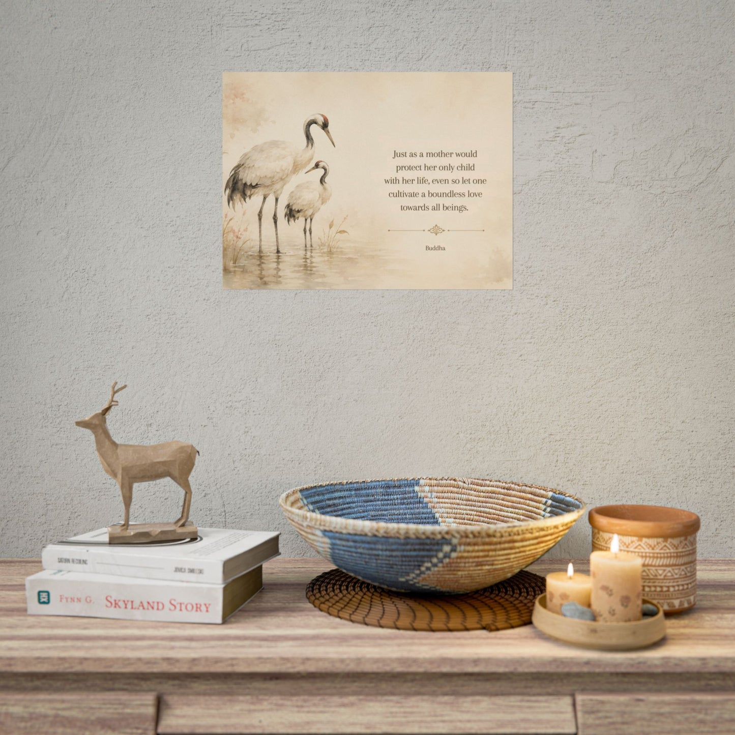 Buddha Crane Quote Poster — Rolled Wall Art with ‘Cultivate a Boundless Love’ Quote
