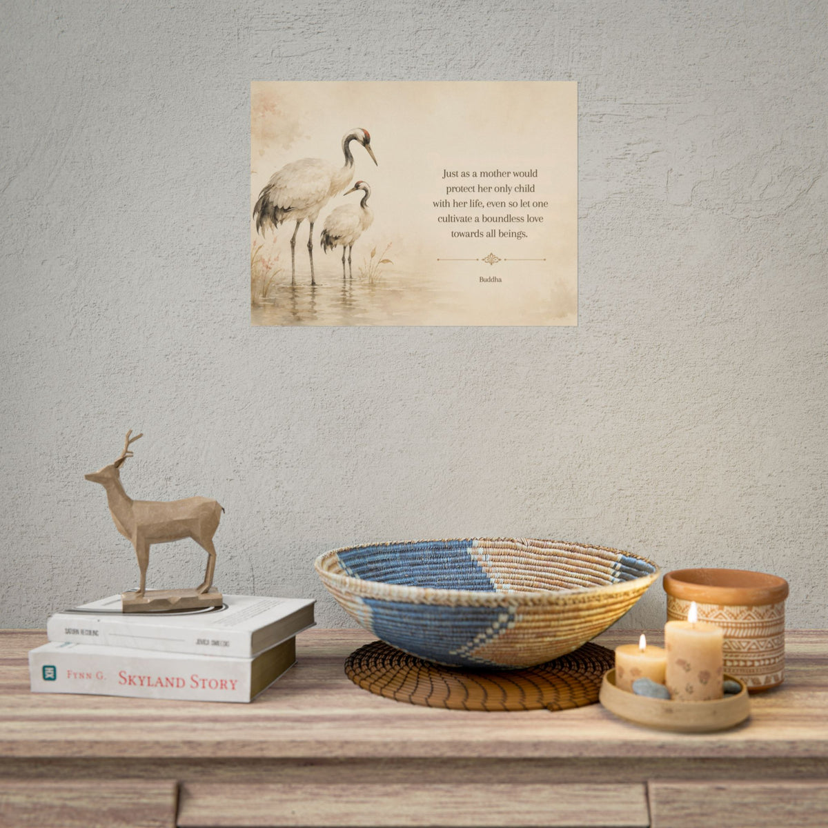Buddha Crane Quote Poster — Rolled Wall Art with ‘Cultivate a Boundless Love’ Quote