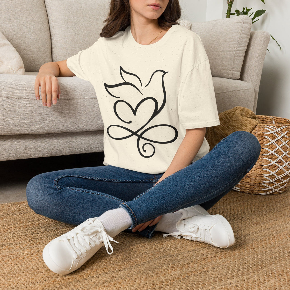 Holy Spirit T-Shirt — Minimalist Dove & Heart Line Art Tee