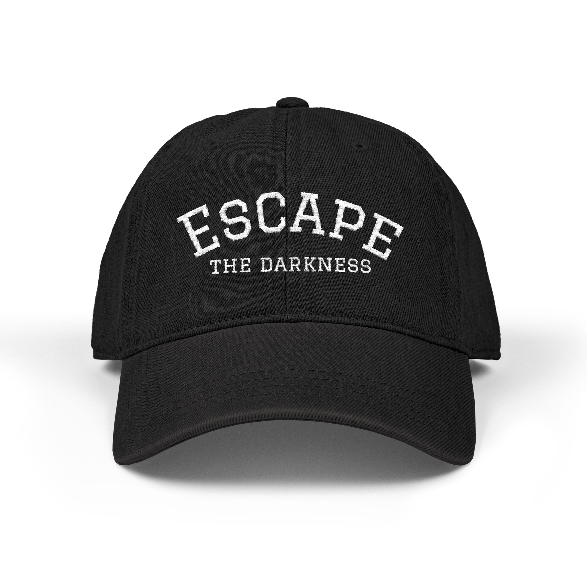 Embroidered 'Escape the Darkness' Denim Baseball Cap — Black Casual Baseball Cap