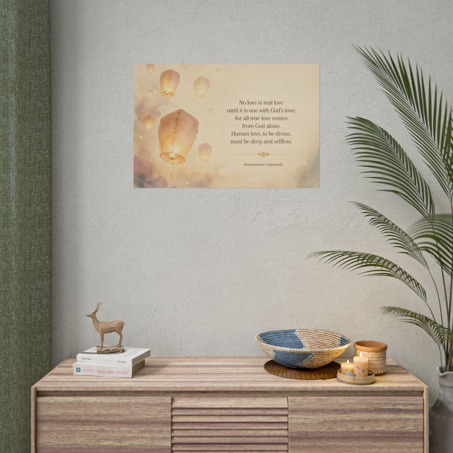Rolled Poster — Inspirational Lantern Quote: "No love is real love until it is one with God’s love"