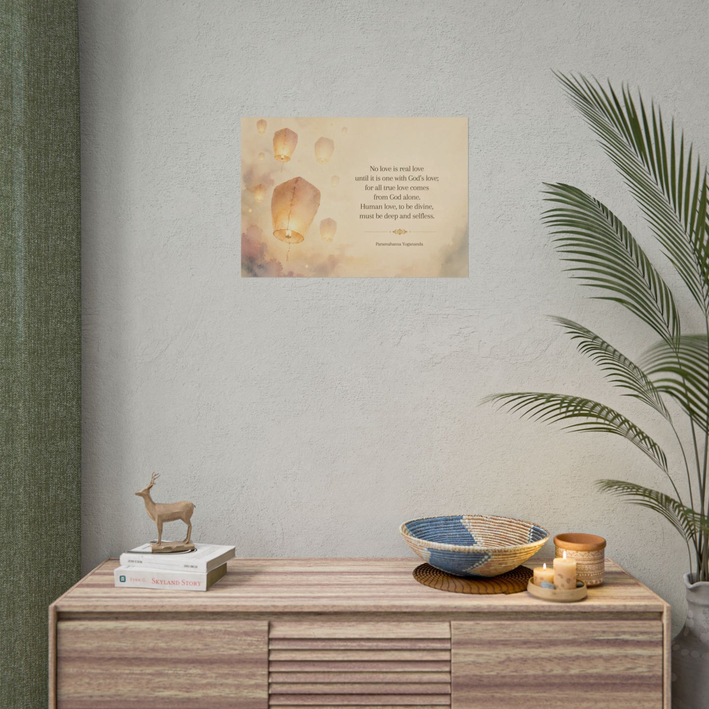 Rolled Poster — Inspirational Lantern Quote: "No love is real love until it is one with God’s love"