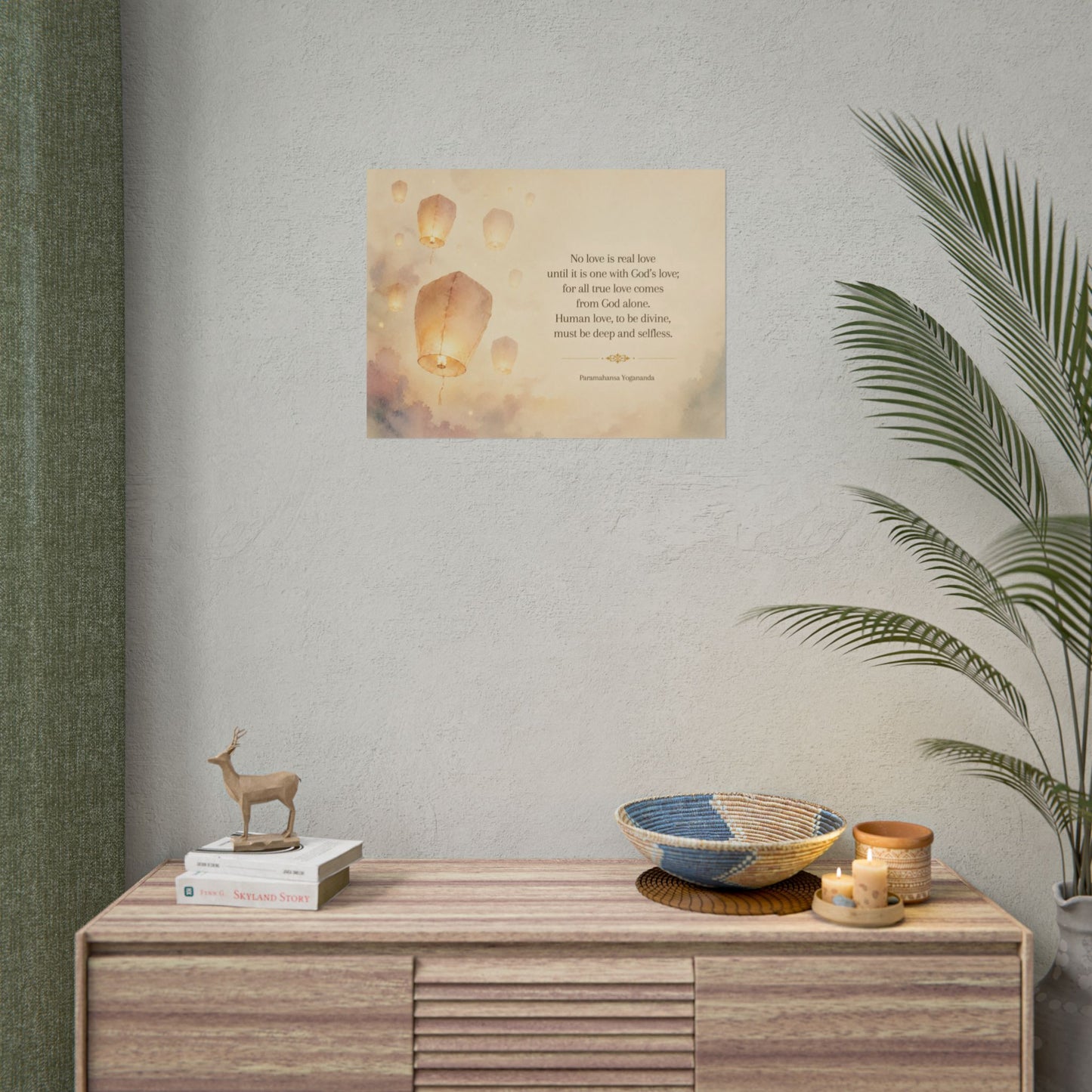 Rolled Poster — Inspirational Lantern Quote: "No love is real love until it is one with God’s love"