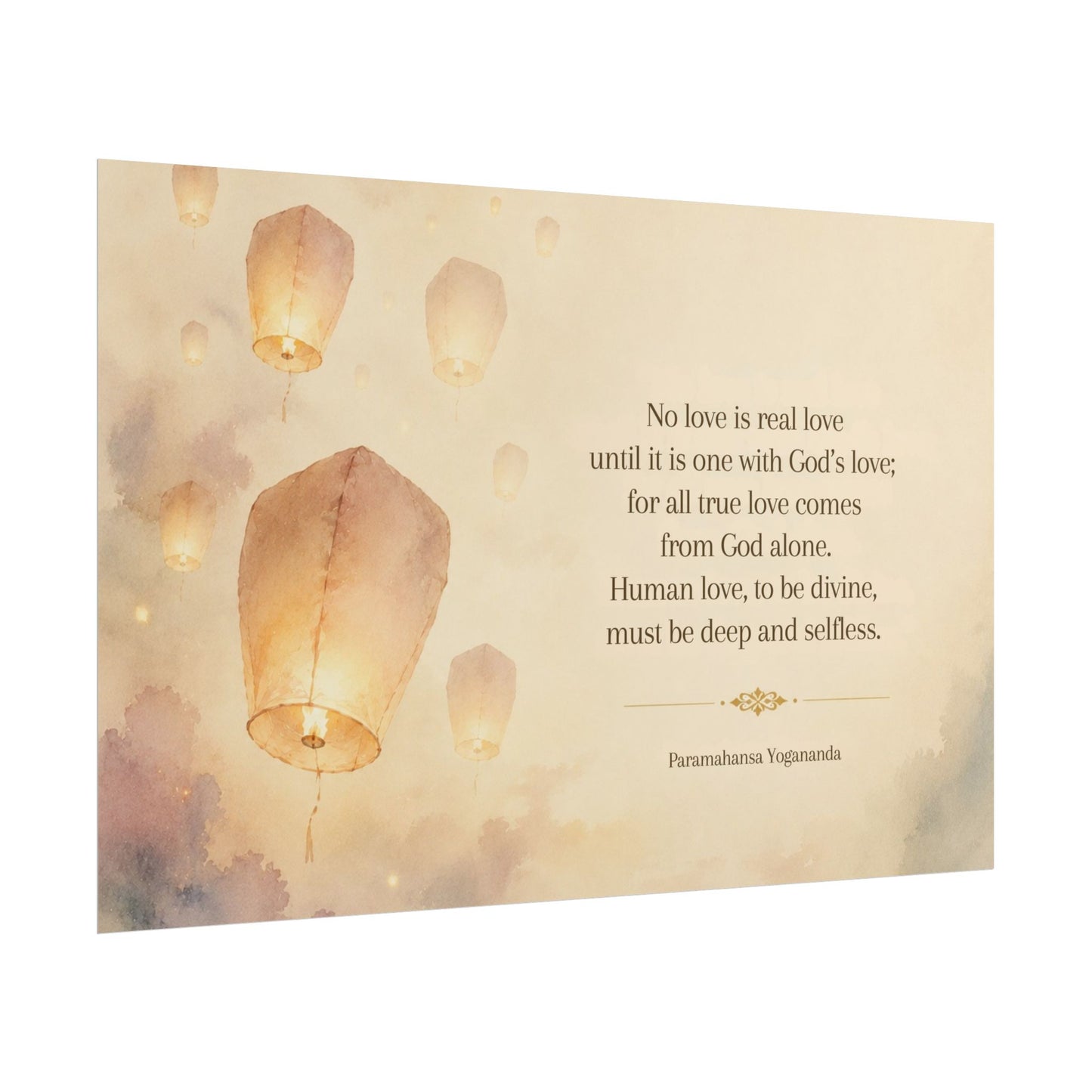 Rolled Poster — Inspirational Lantern Quote: "No love is real love until it is one with God’s love"