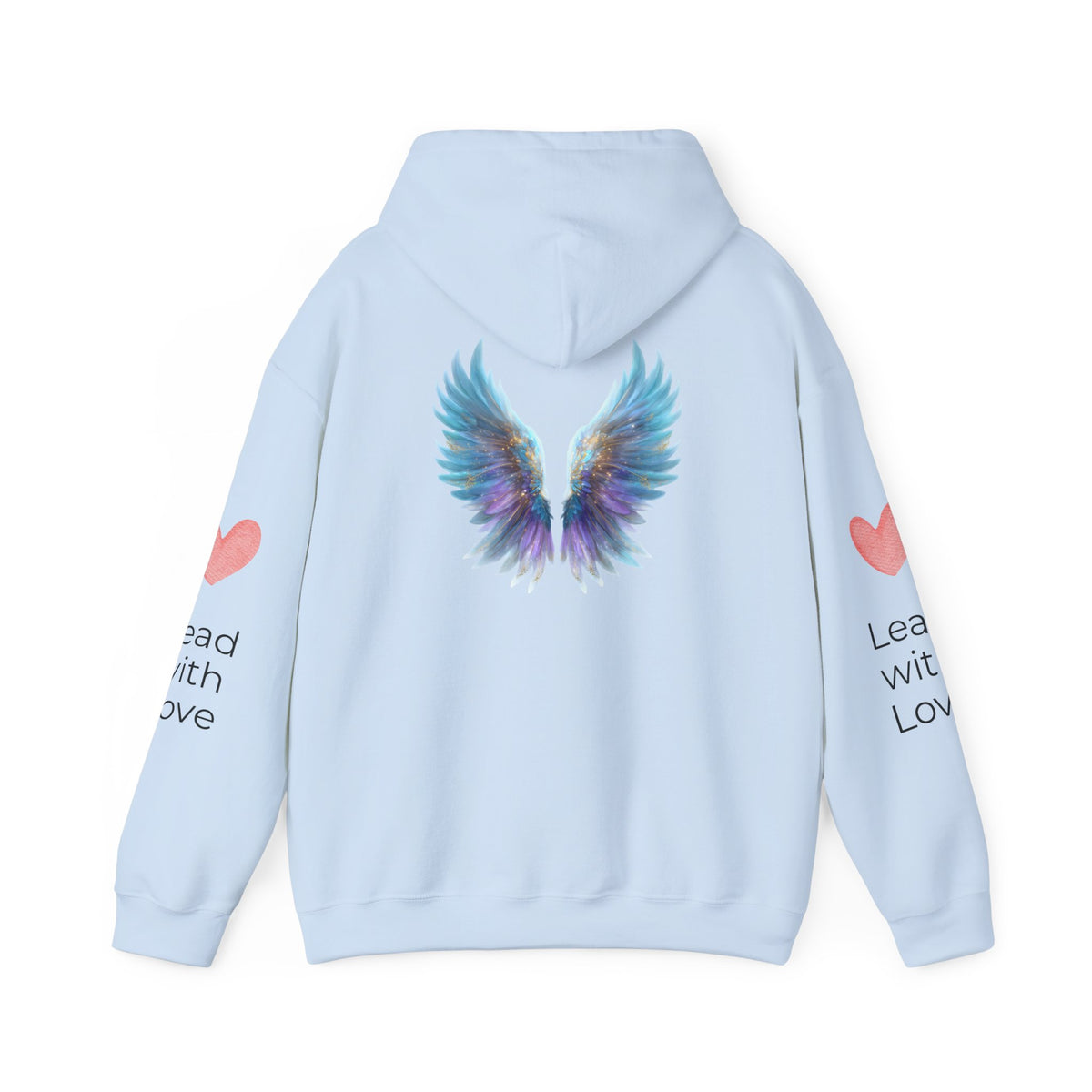 Angel Wings Hoodie — Angel Wing Graphic Hooded Sweatshirt with 'Lead with Love' Sleeves