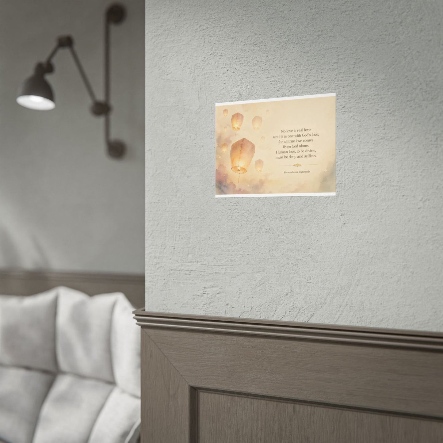 Rolled Poster — Inspirational Lantern Quote: "No love is real love until it is one with God’s love"