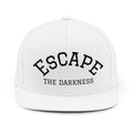 Escape The Darkness Snapback Hat — White Embroidered Cap for Goth/Alternative Style