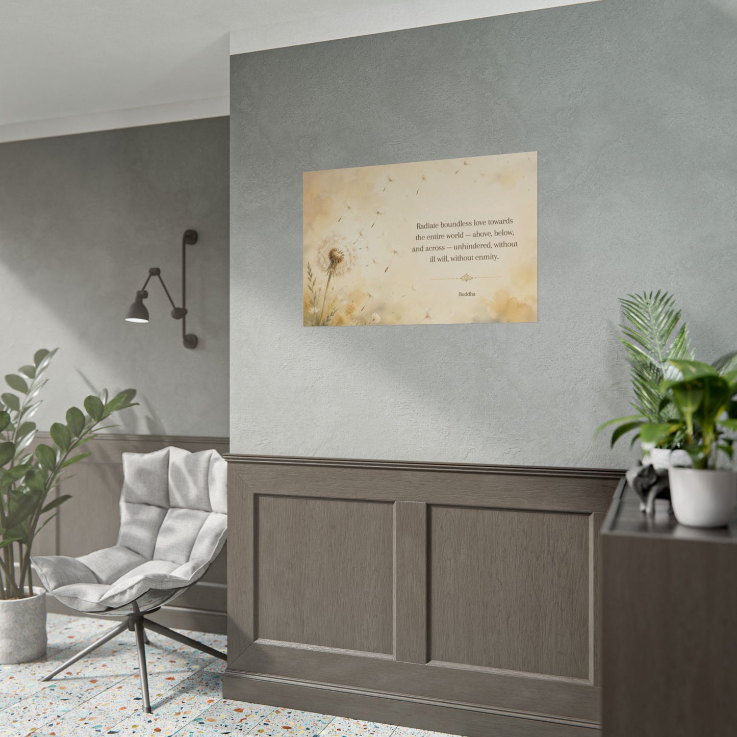 Inspirational Dandelion Poster — "Radiate boundless love" Buddhist Quote Rolled Art Print