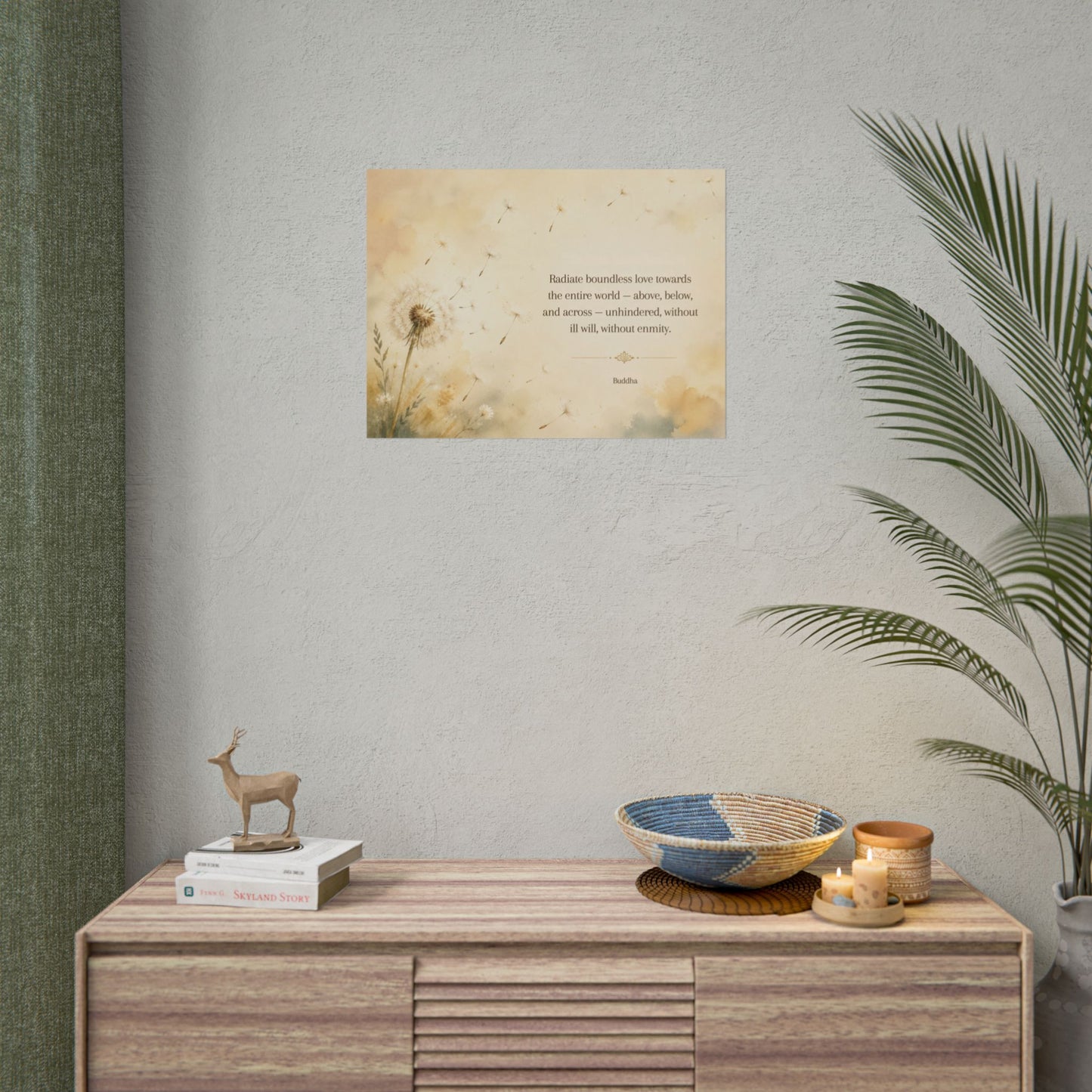 Inspirational Dandelion Poster — "Radiate boundless love" Buddhist Quote Rolled Art Print