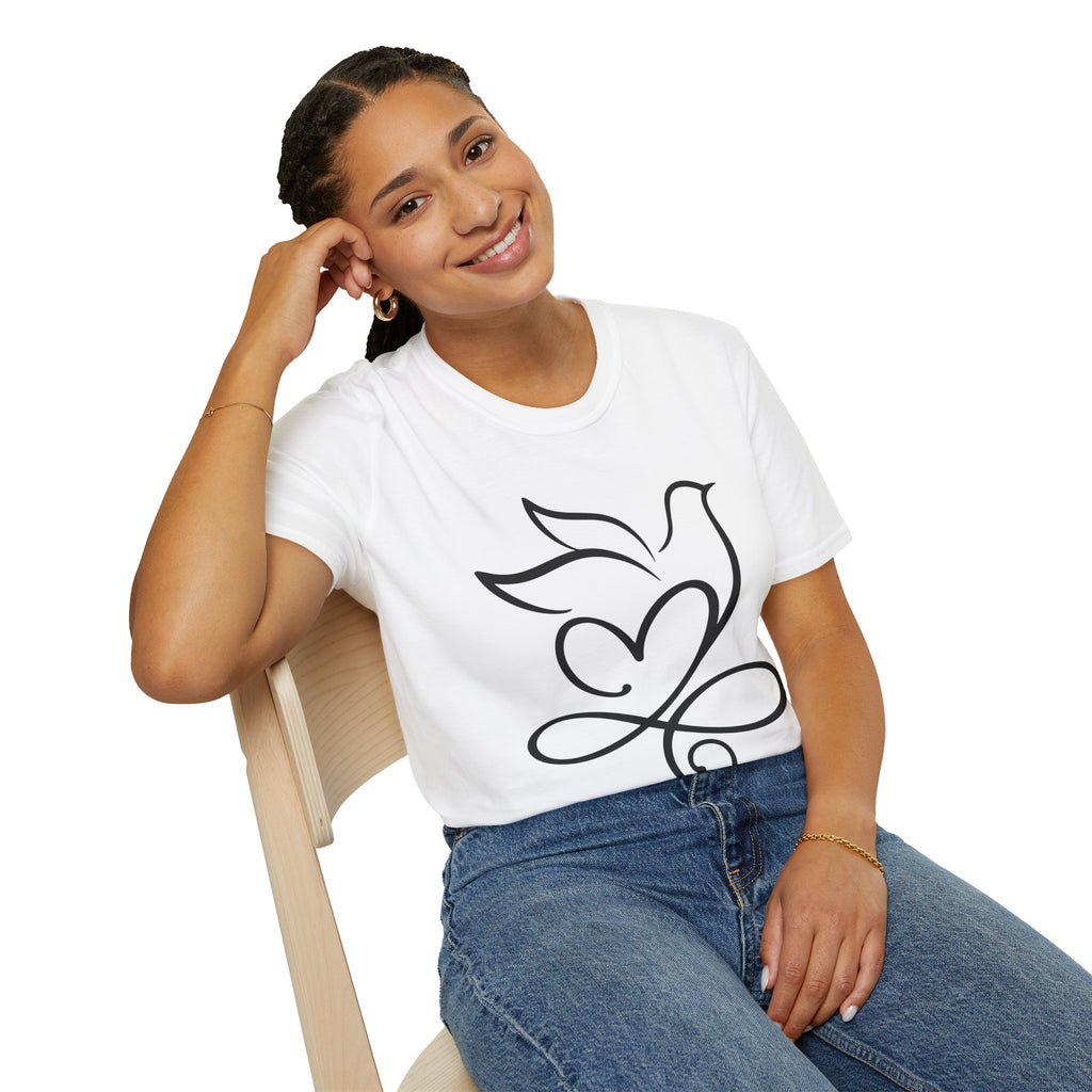 Holy Spirit T-Shirt — Minimalist Dove & Heart Line Art Tee