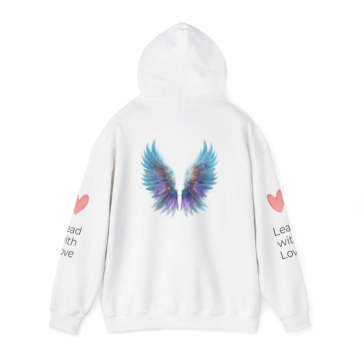 Angel Wings Hoodie — Angel Wing Graphic Hooded Sweatshirt with 'Lead with Love' Sleeves