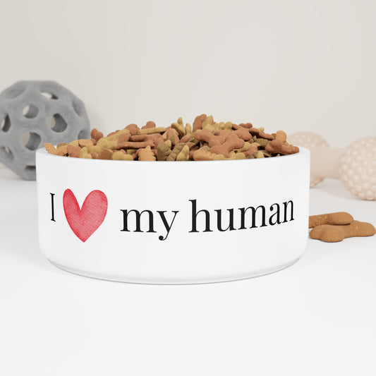 Pet Bowl — "I  Heart My Human" Ceramic Dog & Cat Feeding Bowl