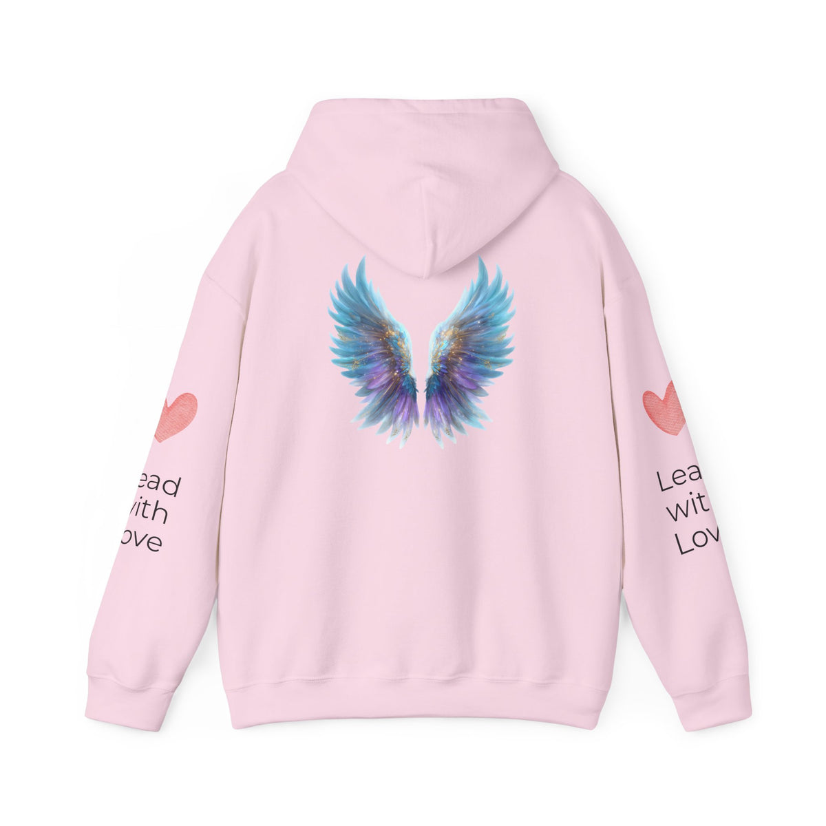 Angel Wings Hoodie — Angel Wing Graphic Hooded Sweatshirt with 'Lead with Love' Sleeves