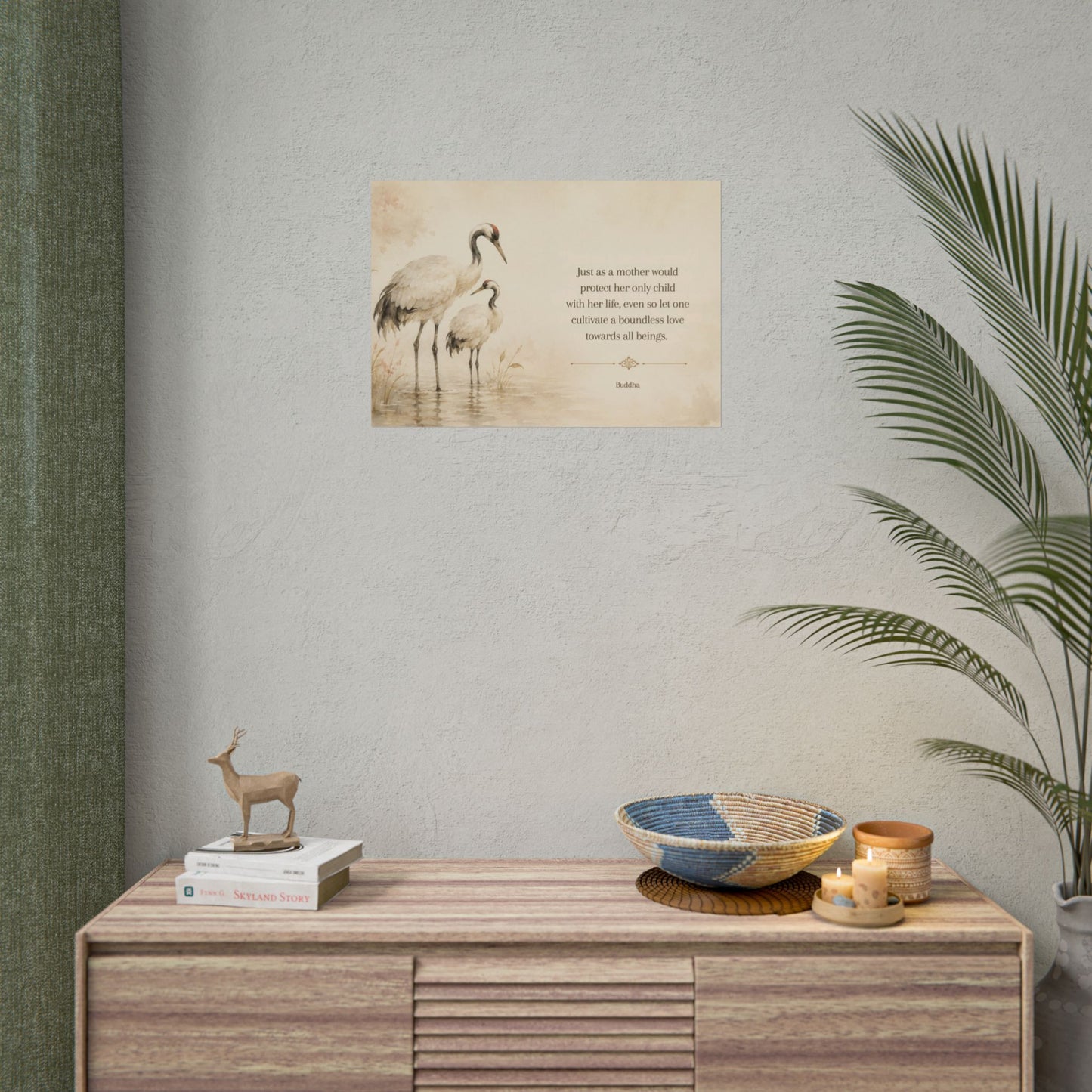 Buddha Crane Quote Poster — Rolled Wall Art with ‘Cultivate a Boundless Love’ Quote
