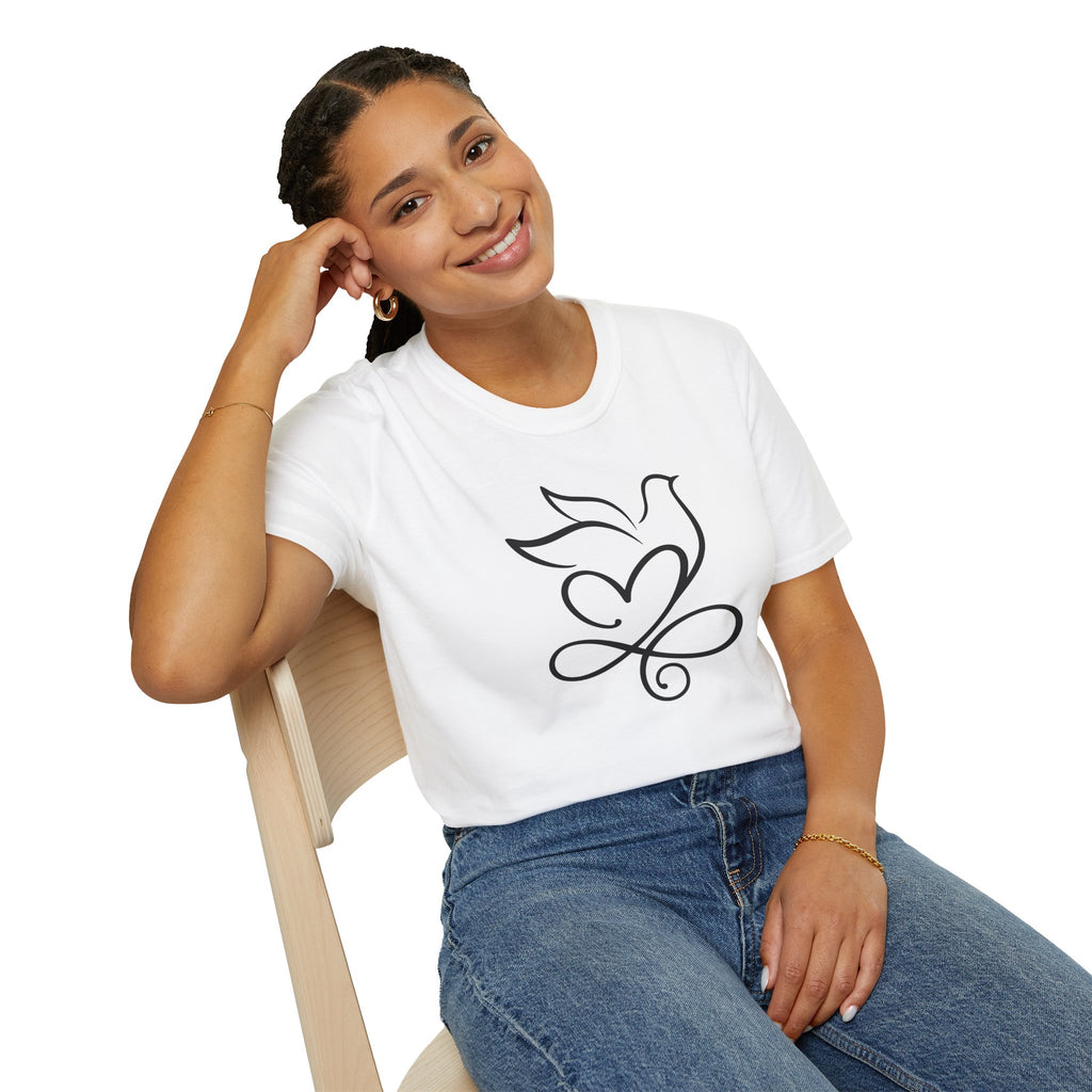 Holy Spirit T-Shirt — Minimalist Dove & Heart Line Art Tee