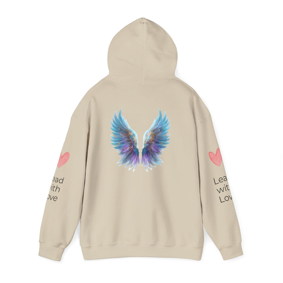 Angel Wings Hoodie — Angel Wing Graphic Hooded Sweatshirt with 'Lead with Love' Sleeves