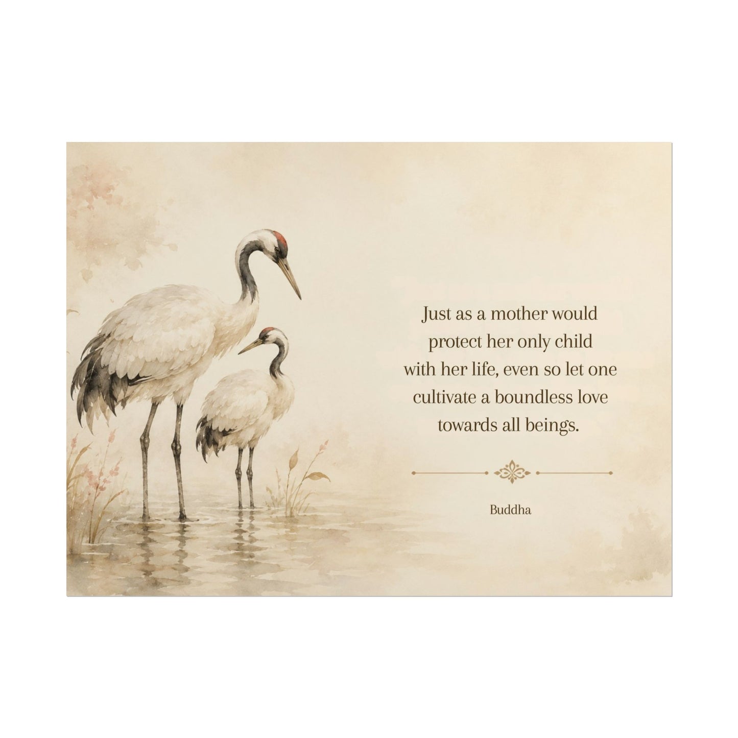 Buddha Crane Quote Poster — Rolled Wall Art with ‘Cultivate a Boundless Love’ Quote