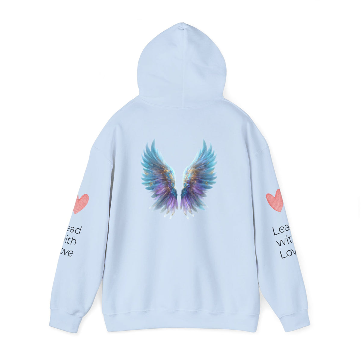 Angel Wings Hoodie — Angel Wing Graphic Hooded Sweatshirt with 'Lead with Love' Sleeves