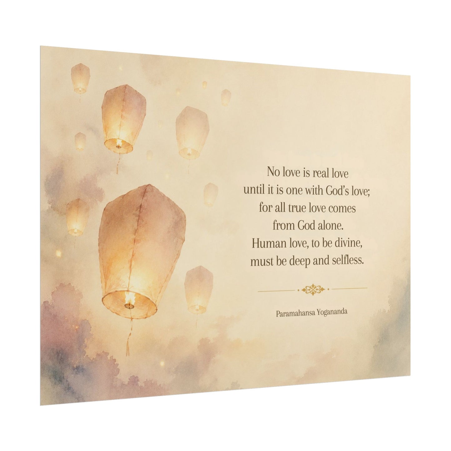 Rolled Poster — Inspirational Lantern Quote: "No love is real love until it is one with God’s love"