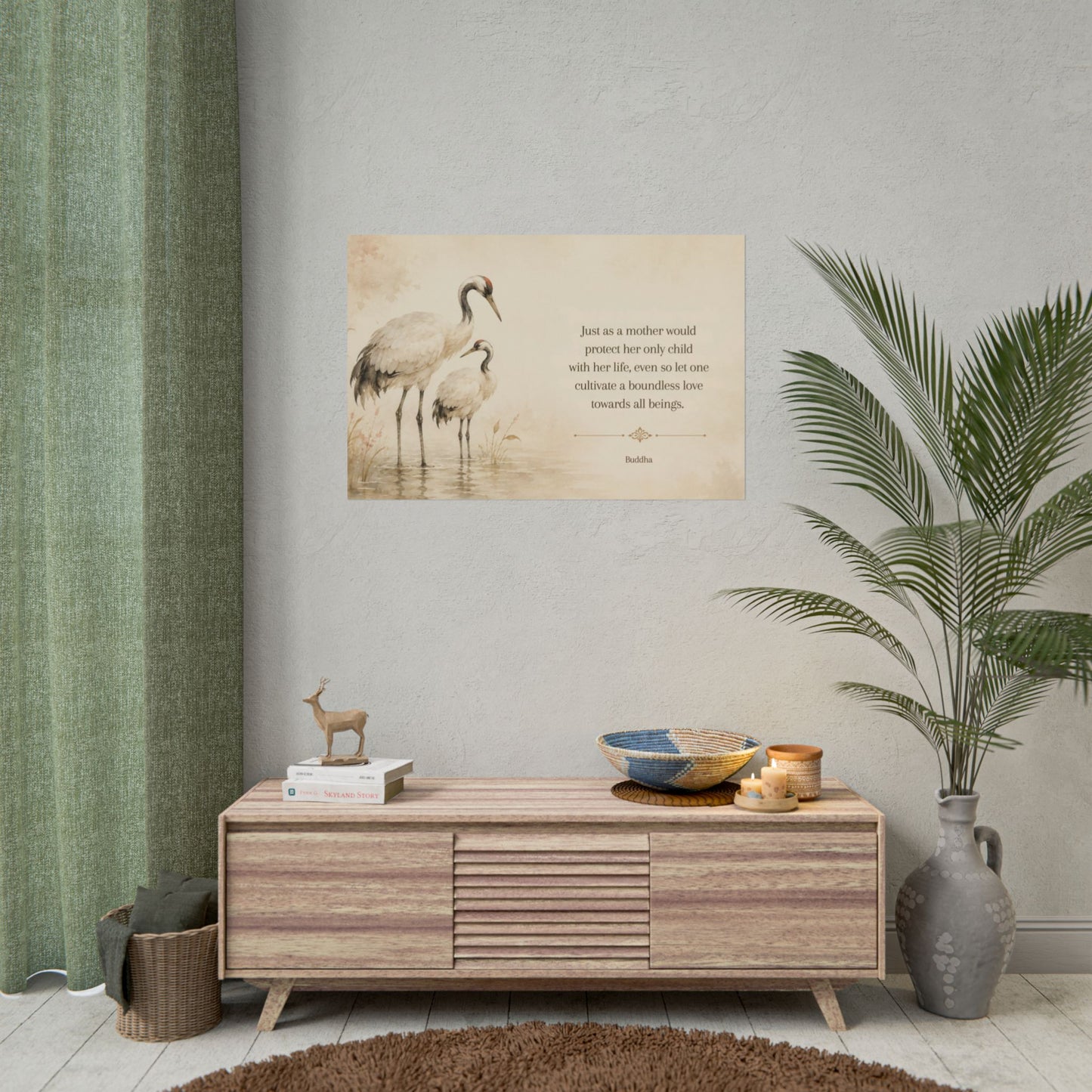 Buddha Crane Quote Poster — Rolled Wall Art with ‘Cultivate a Boundless Love’ Quote
