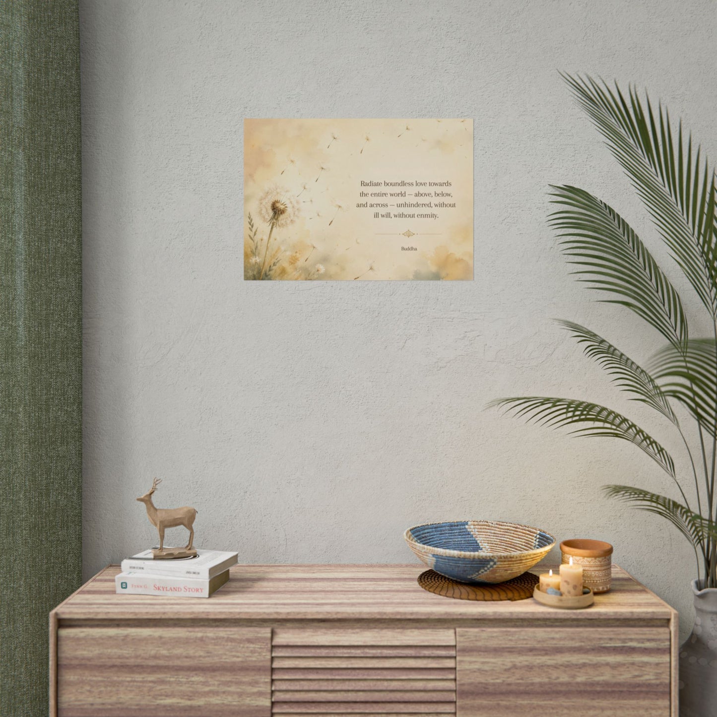 Inspirational Dandelion Poster — "Radiate boundless love" Buddhist Quote Rolled Art Print