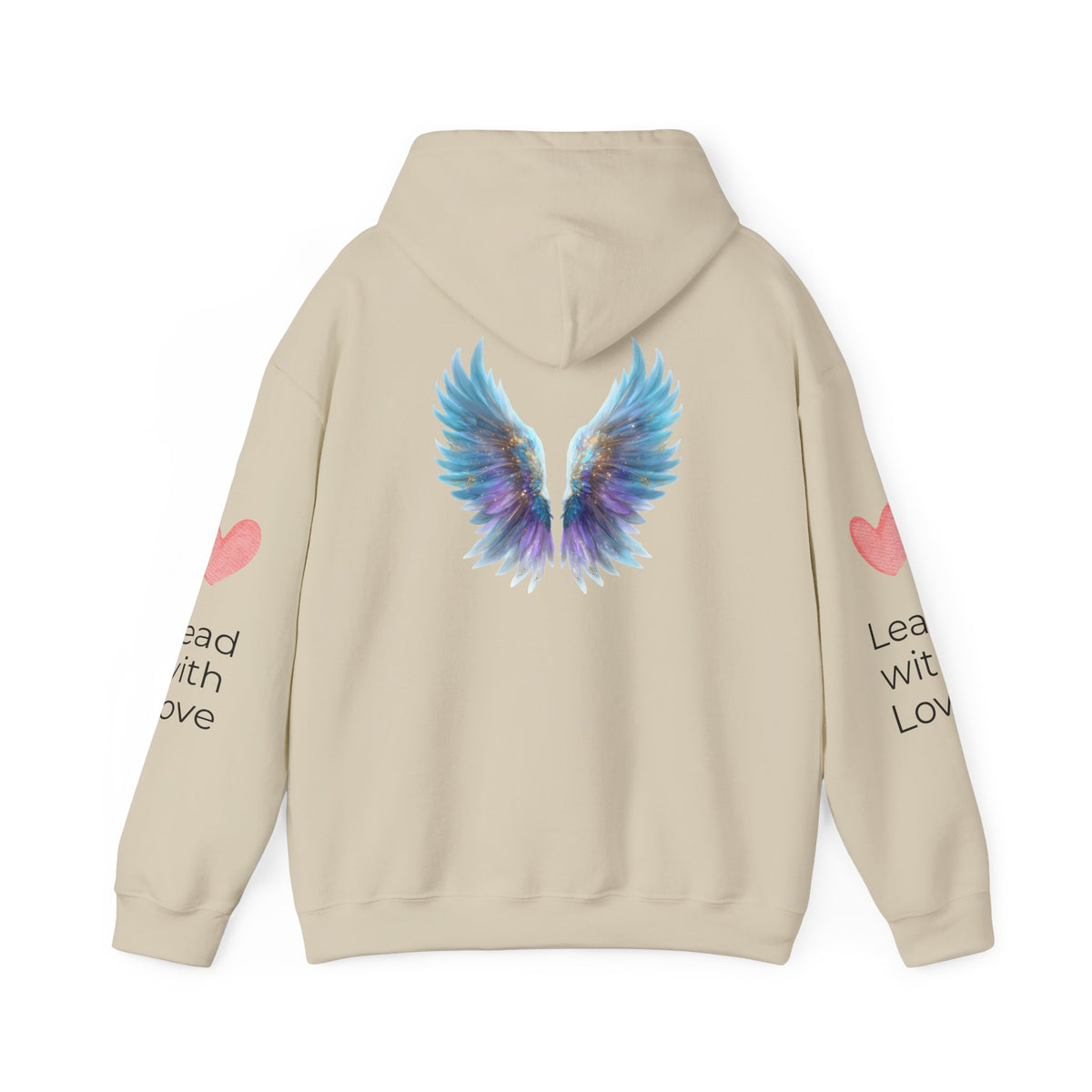 Angel Wings Hoodie — Angel Wing Graphic Hooded Sweatshirt with 'Lead with Love' Sleeves