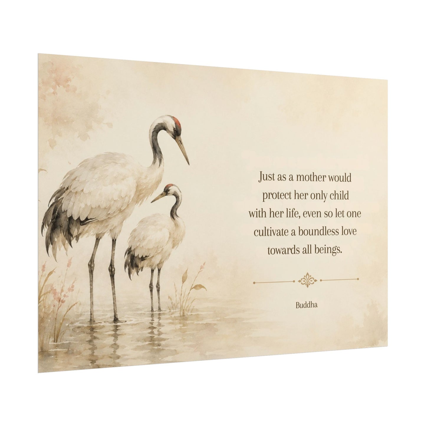 Buddha Crane Quote Poster — Rolled Wall Art with ‘Cultivate a Boundless Love’ Quote