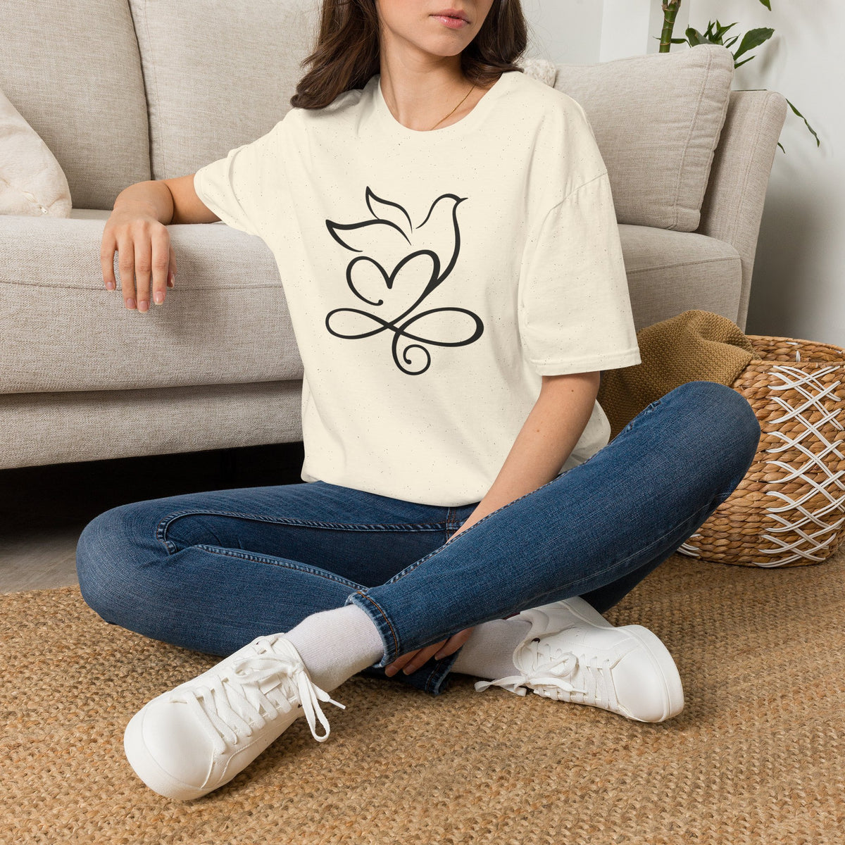Holy Spirit T-Shirt — Minimalist Dove & Heart Line Art Tee