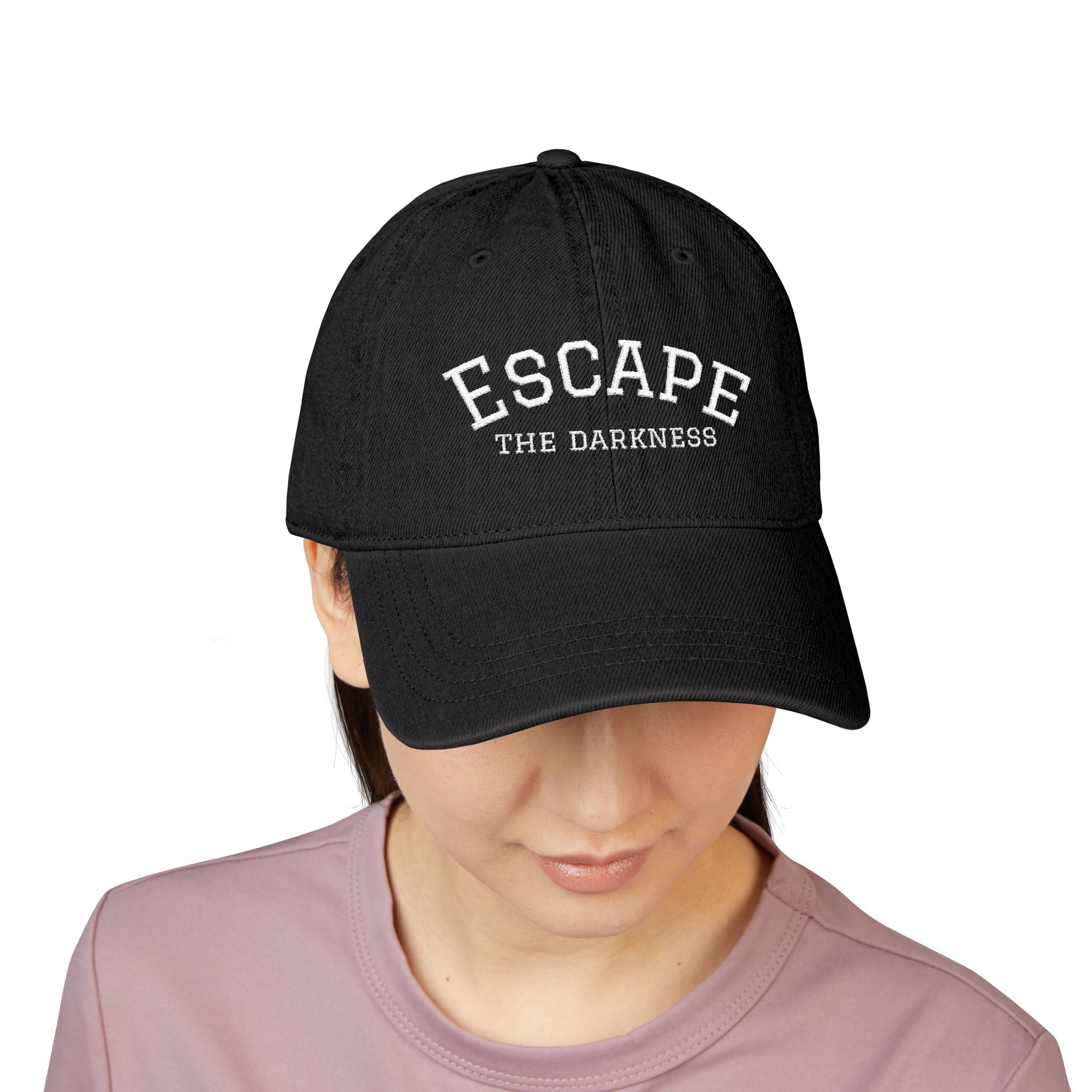 Embroidered 'Escape the Darkness' Denim Baseball Cap — Black Casual Baseball Cap