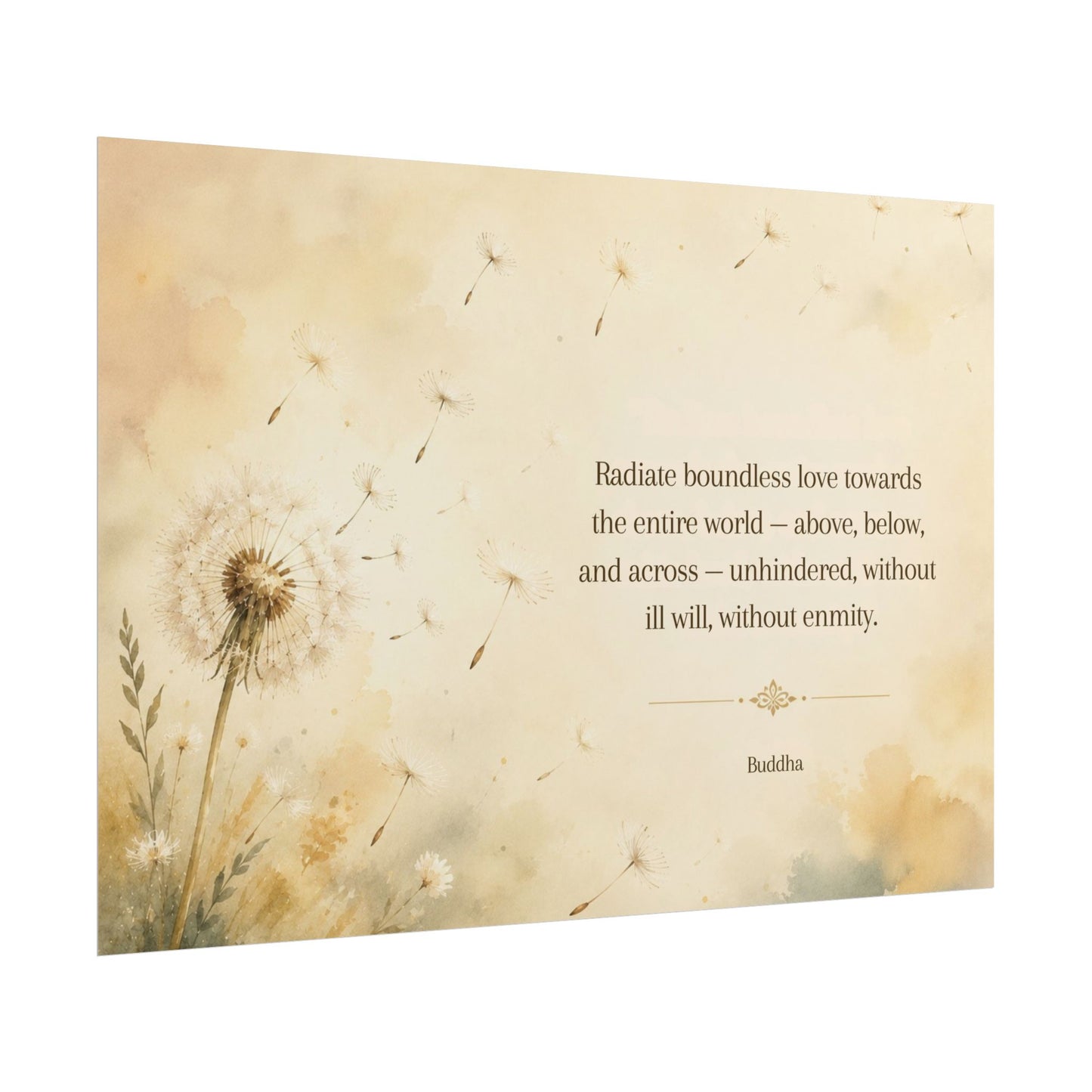 Inspirational Dandelion Poster — "Radiate boundless love" Buddhist Quote Rolled Art Print