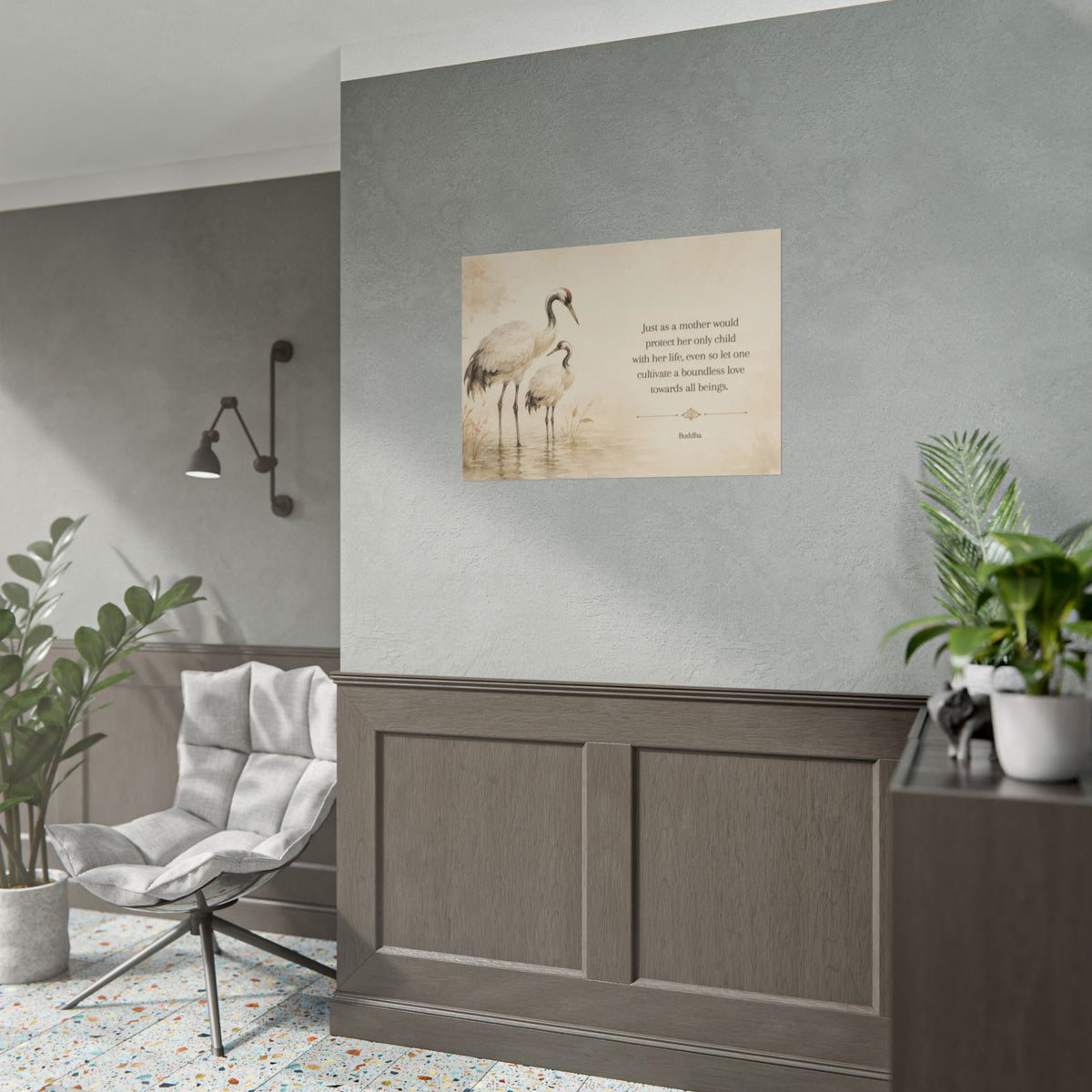 Buddha Crane Quote Poster — Rolled Wall Art with ‘Cultivate a Boundless Love’ Quote