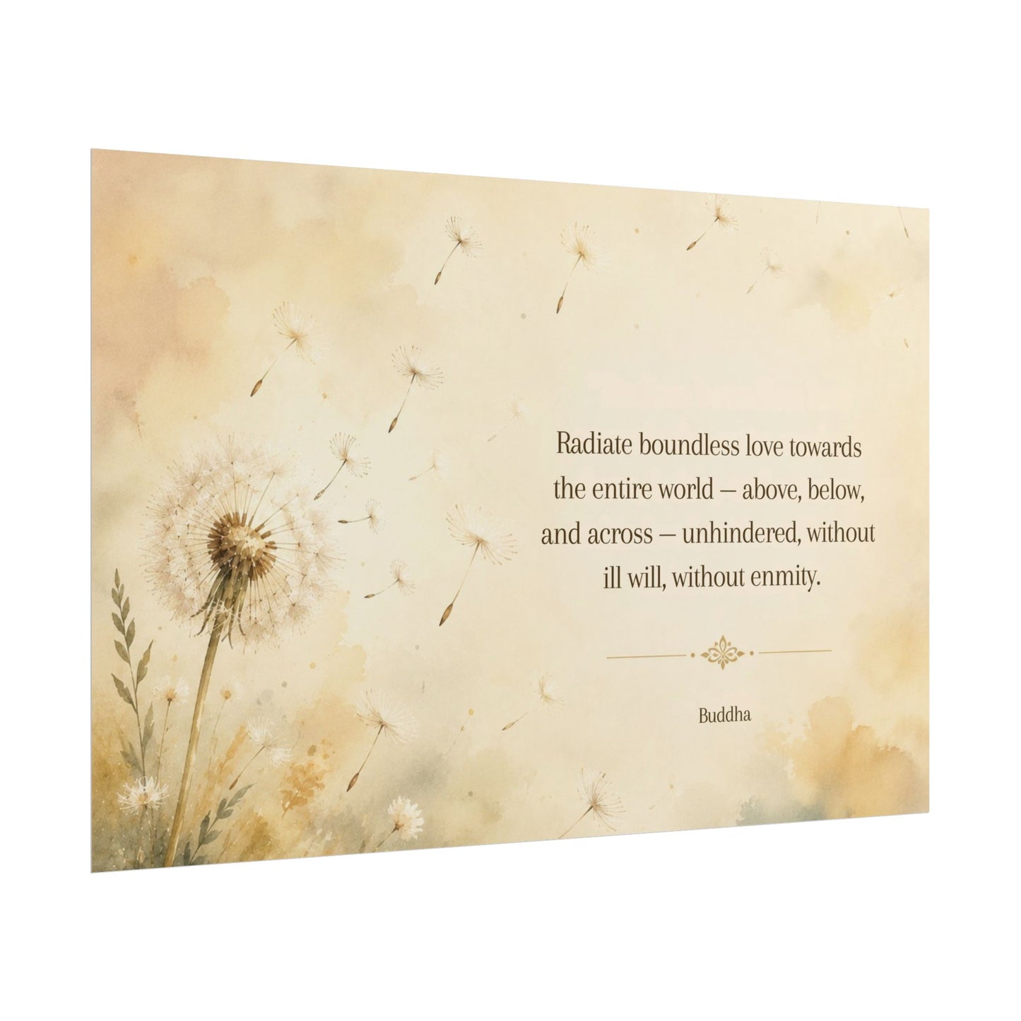 Inspirational Dandelion Poster — "Radiate boundless love" Buddhist Quote Rolled Art Print