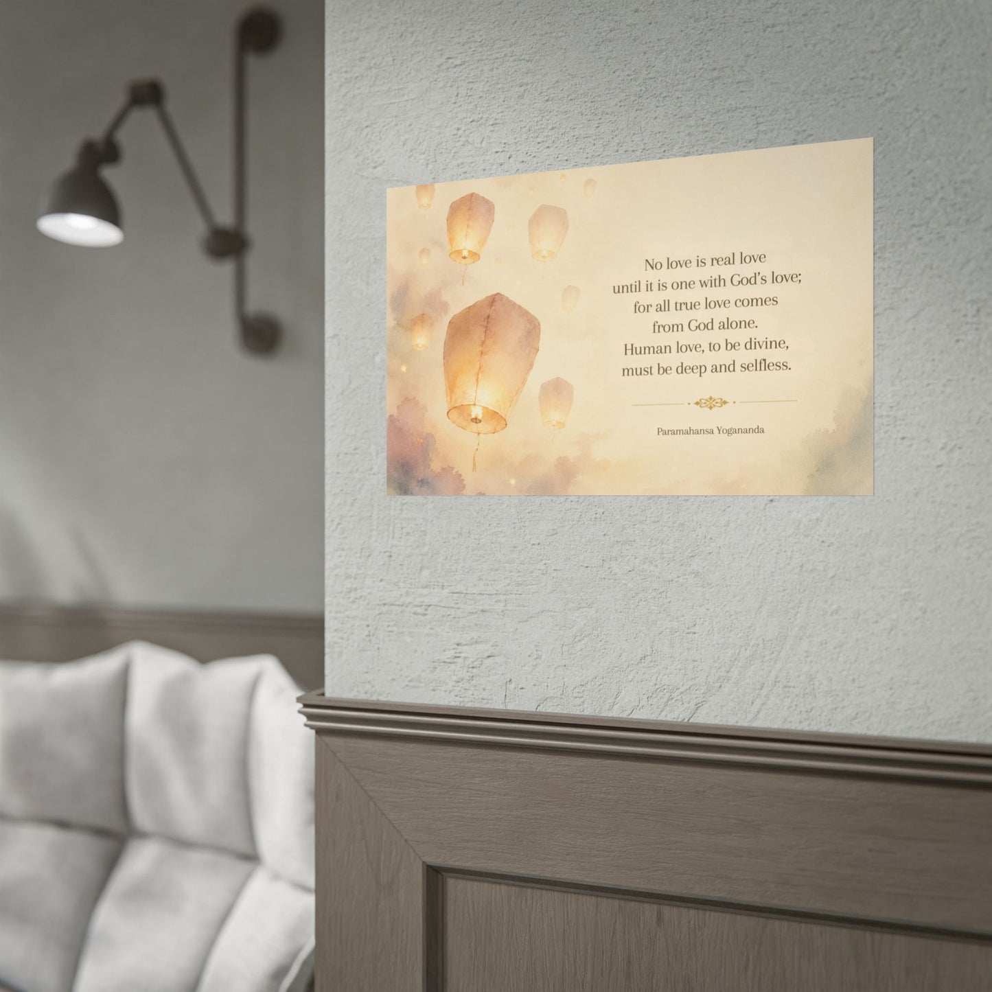 Rolled Poster — Inspirational Lantern Quote: "No love is real love until it is one with God’s love"
