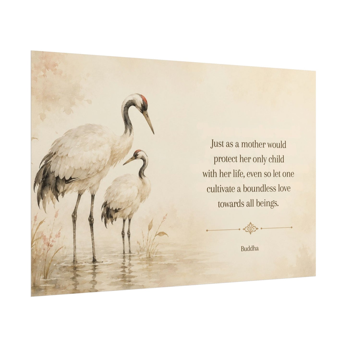 Buddha Crane Quote Poster — Rolled Wall Art with ‘Cultivate a Boundless Love’ Quote