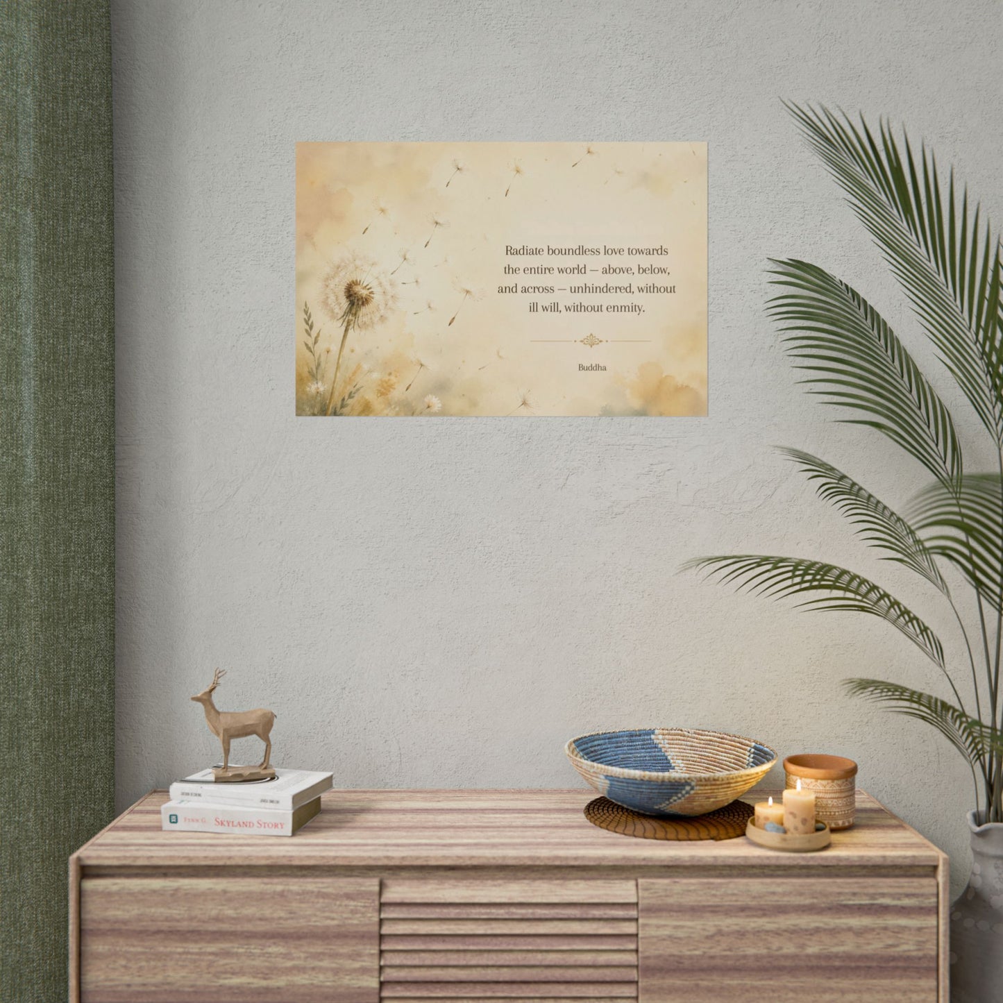 Inspirational Dandelion Poster — "Radiate boundless love" Buddhist Quote Rolled Art Print
