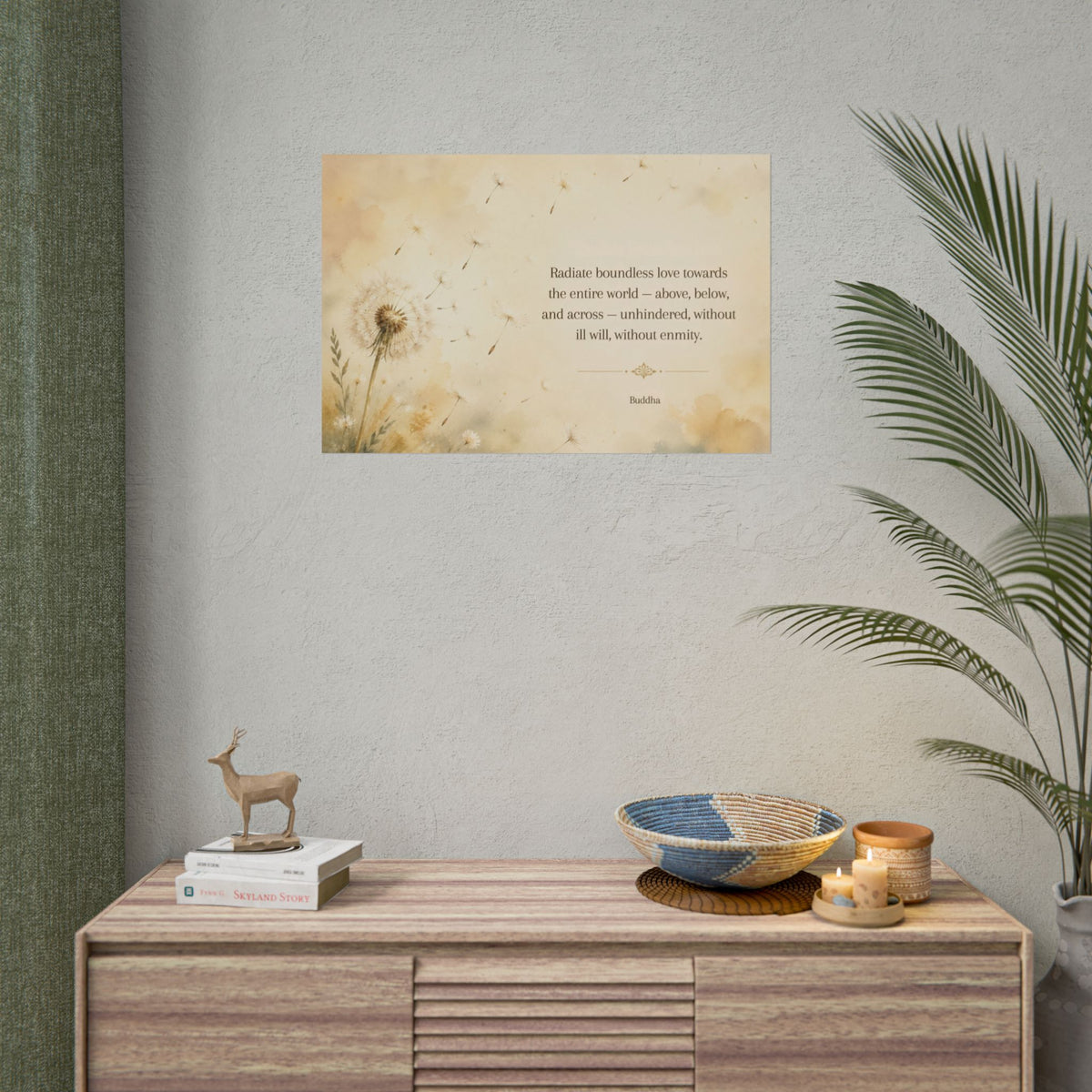 Inspirational Dandelion Poster — "Radiate boundless love" Buddhist Quote Rolled Art Print