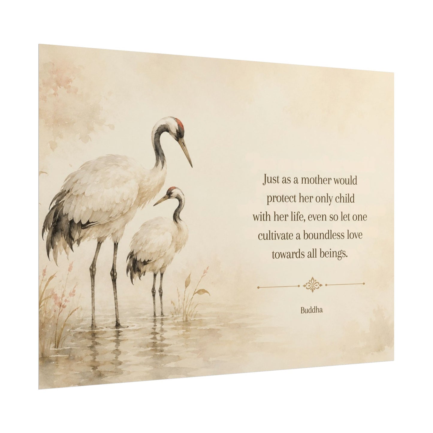 Buddha Crane Quote Poster — Rolled Wall Art with ‘Cultivate a Boundless Love’ Quote