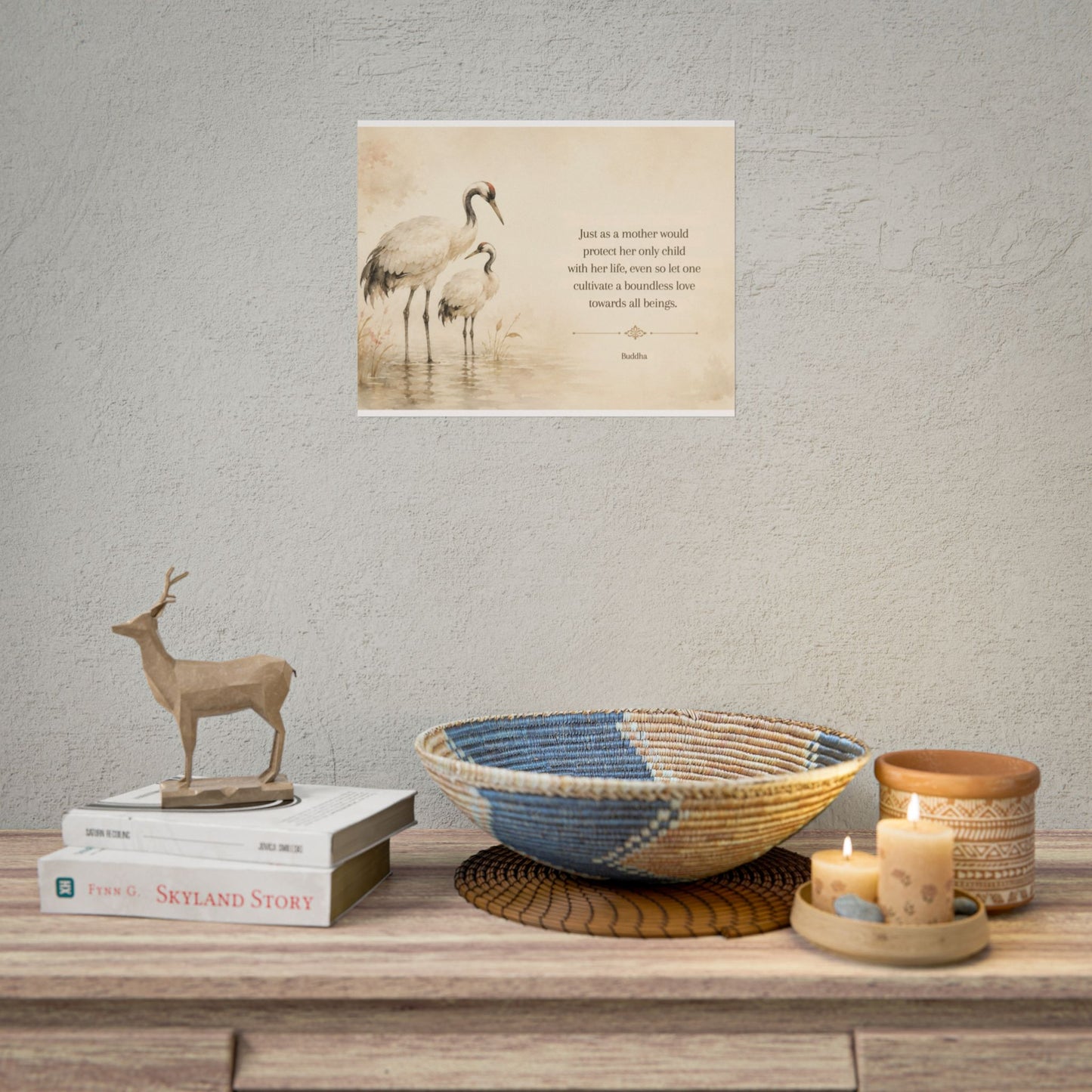 Buddha Crane Quote Poster — Rolled Wall Art with ‘Cultivate a Boundless Love’ Quote