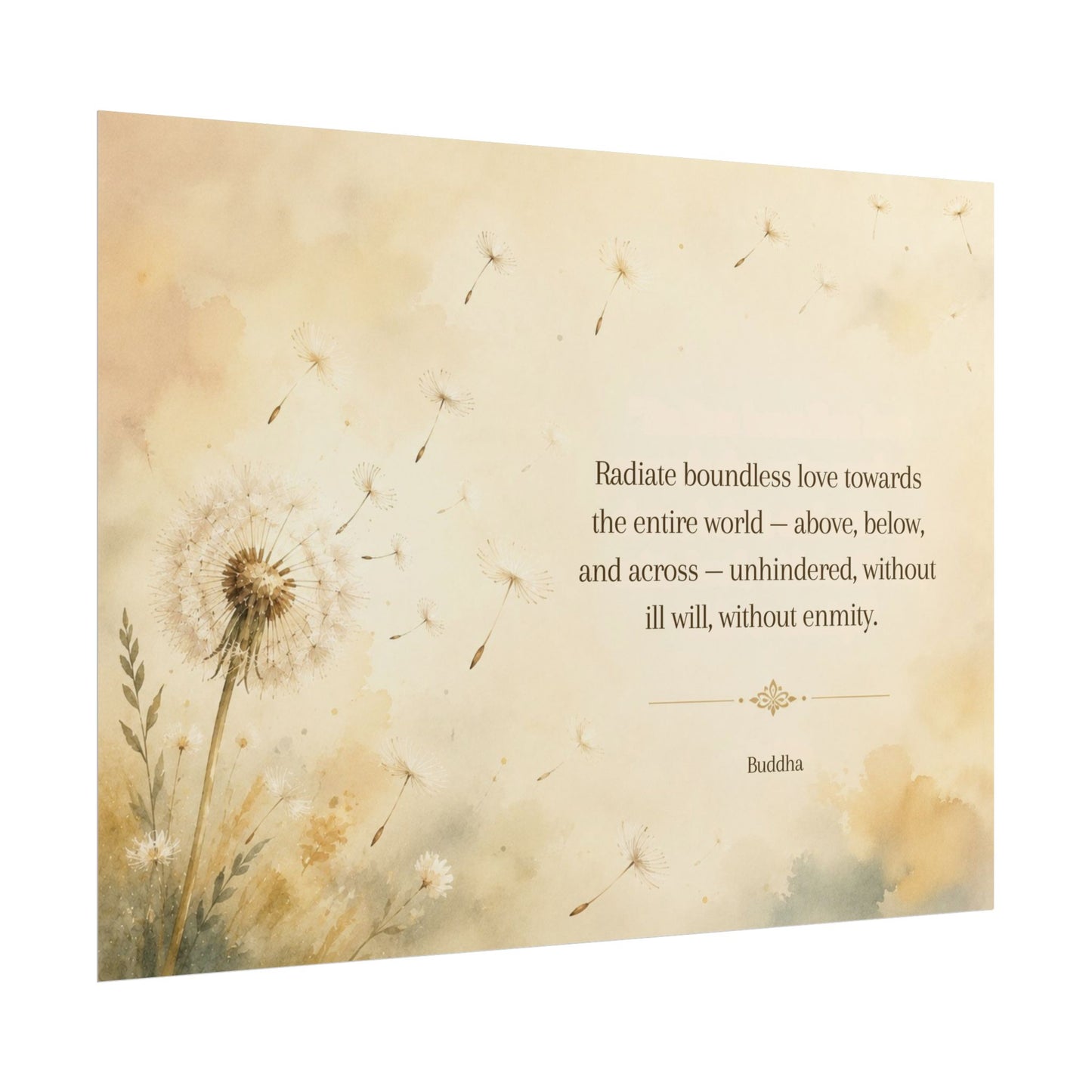 Inspirational Dandelion Poster — "Radiate boundless love" Buddhist Quote Rolled Art Print