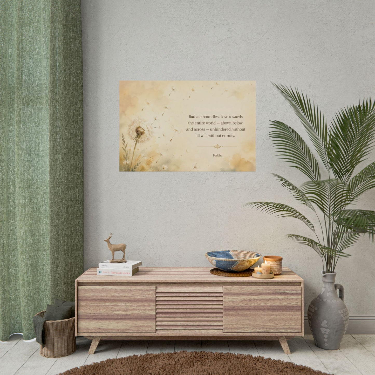 Inspirational Dandelion Poster — "Radiate boundless love" Buddhist Quote Rolled Art Print
