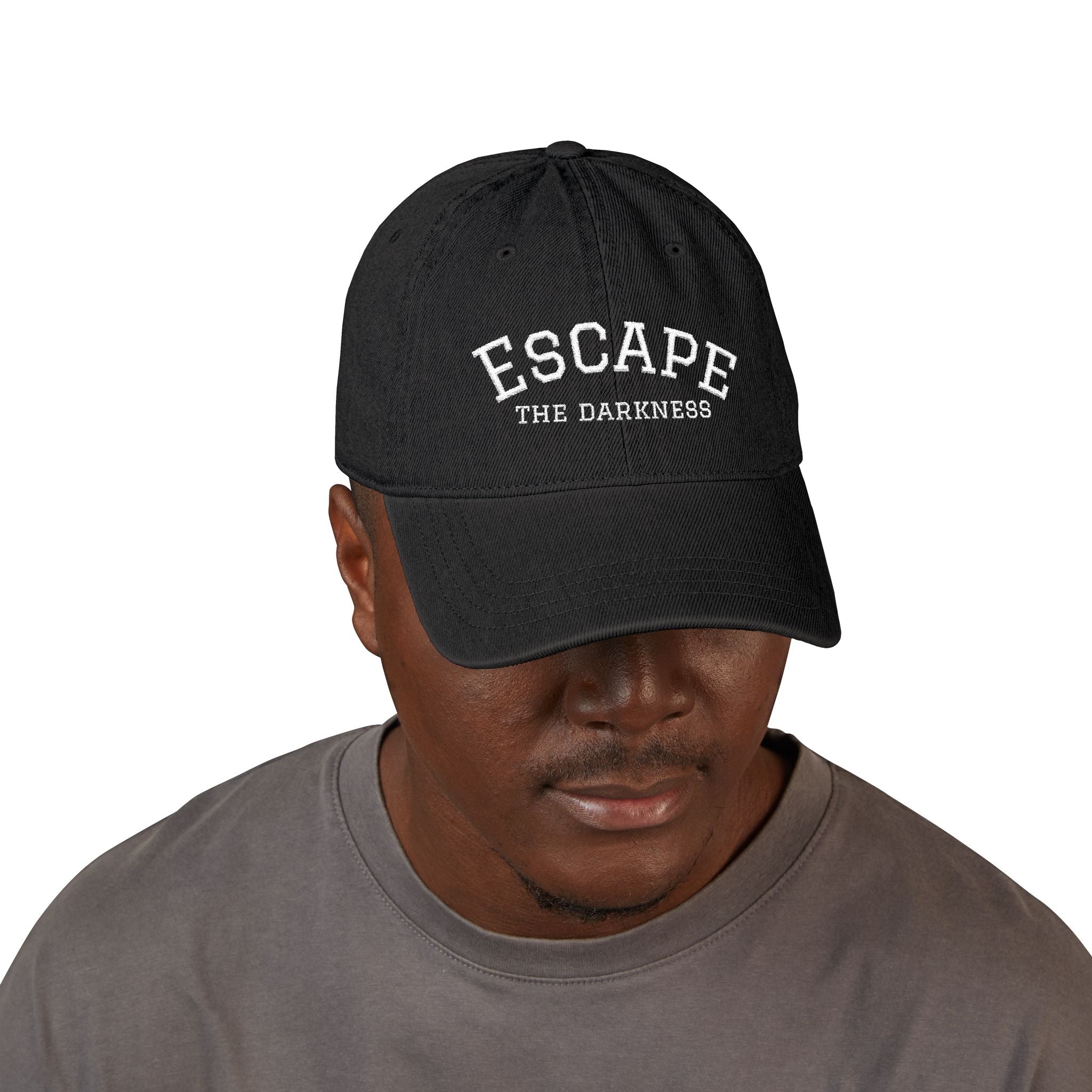Embroidered 'Escape the Darkness' Denim Baseball Cap — Black Casual Baseball Cap