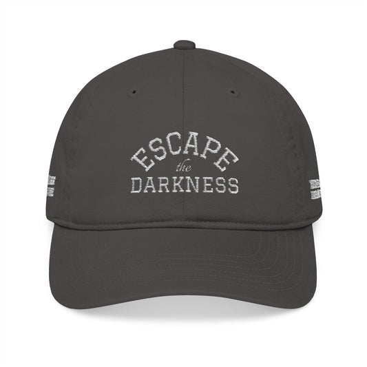 Escape the Darkness Embroidered Baseball Cap — Organic Cotton, Spiritual Hope Hat