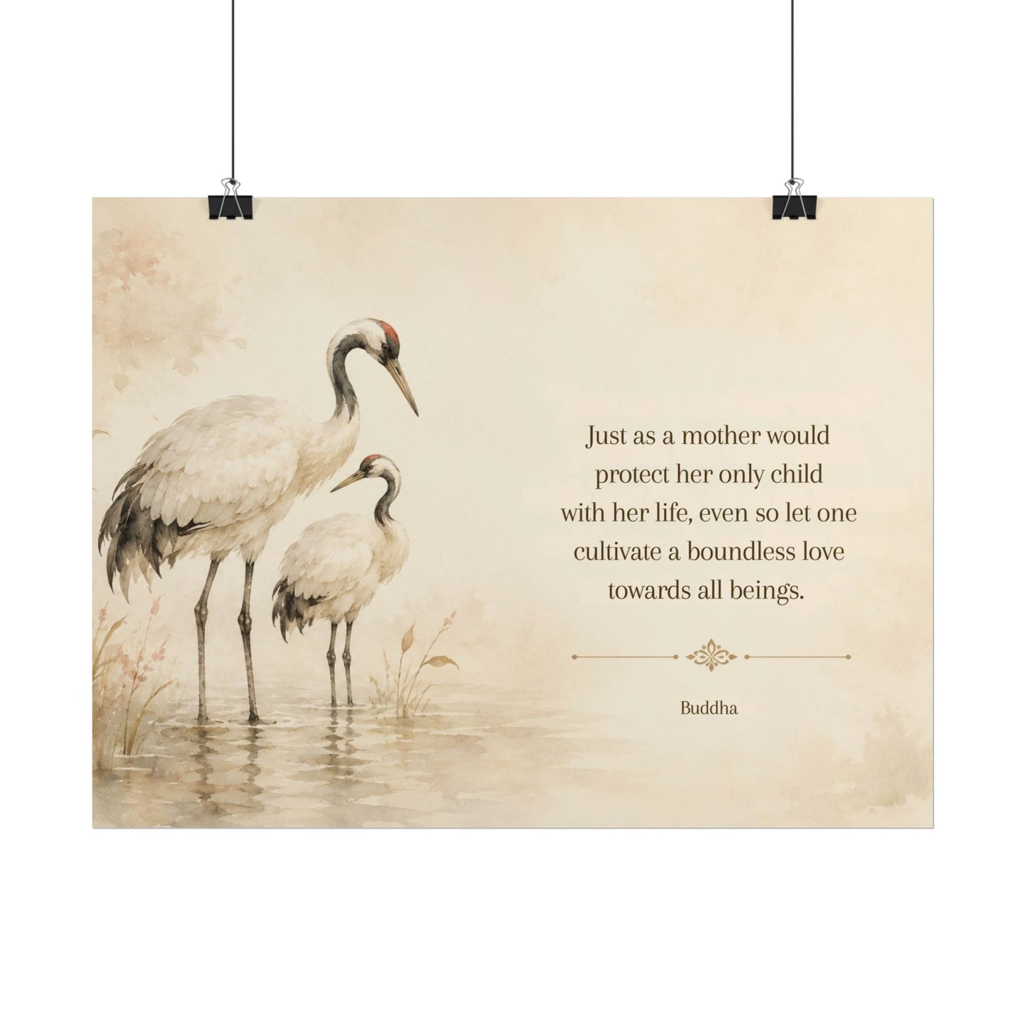 Buddha Crane Quote Poster — Rolled Wall Art with ‘Cultivate a Boundless Love’ Quote