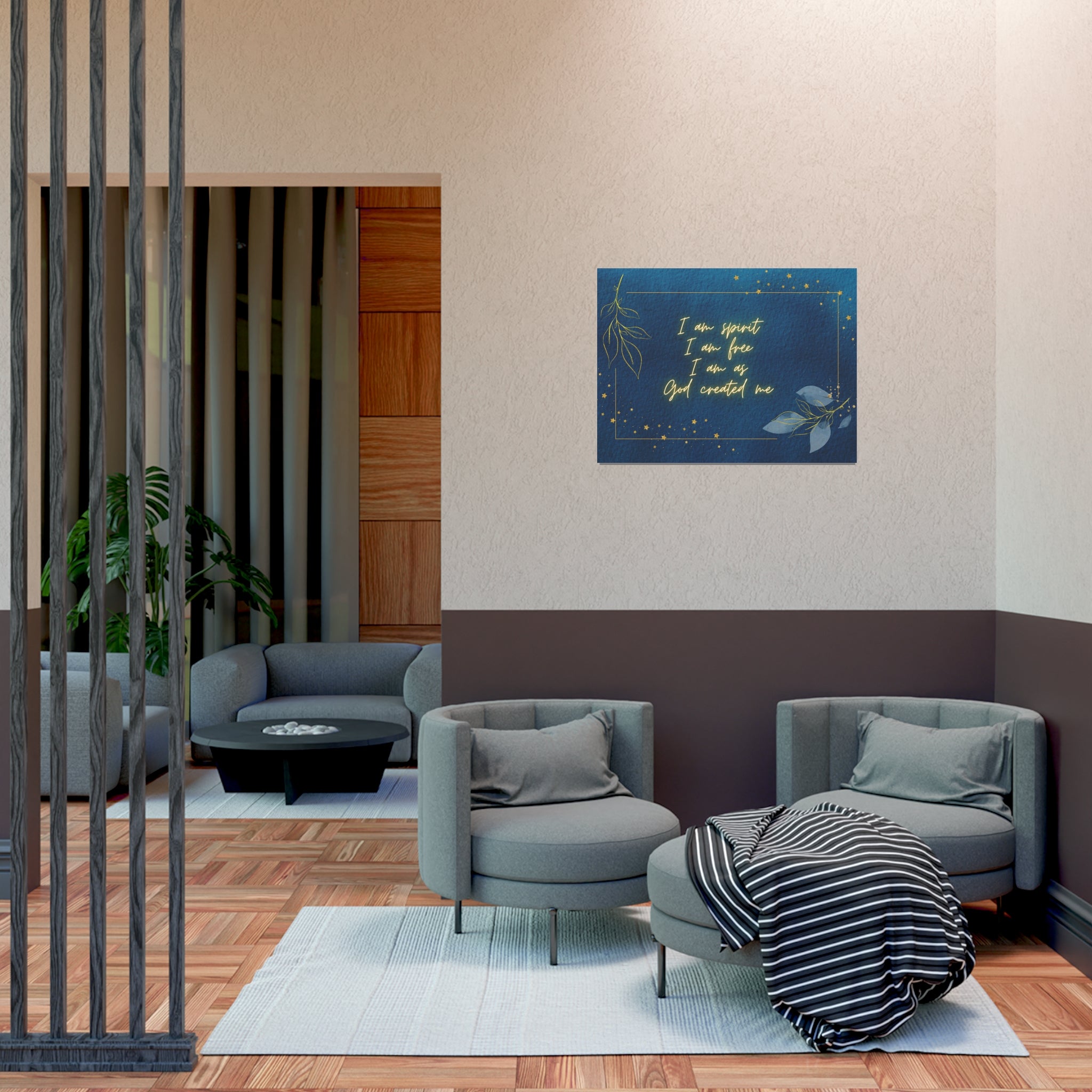 Inspirational Poster — “I am spirit I am free I am as God created me” (Navy & Gold)